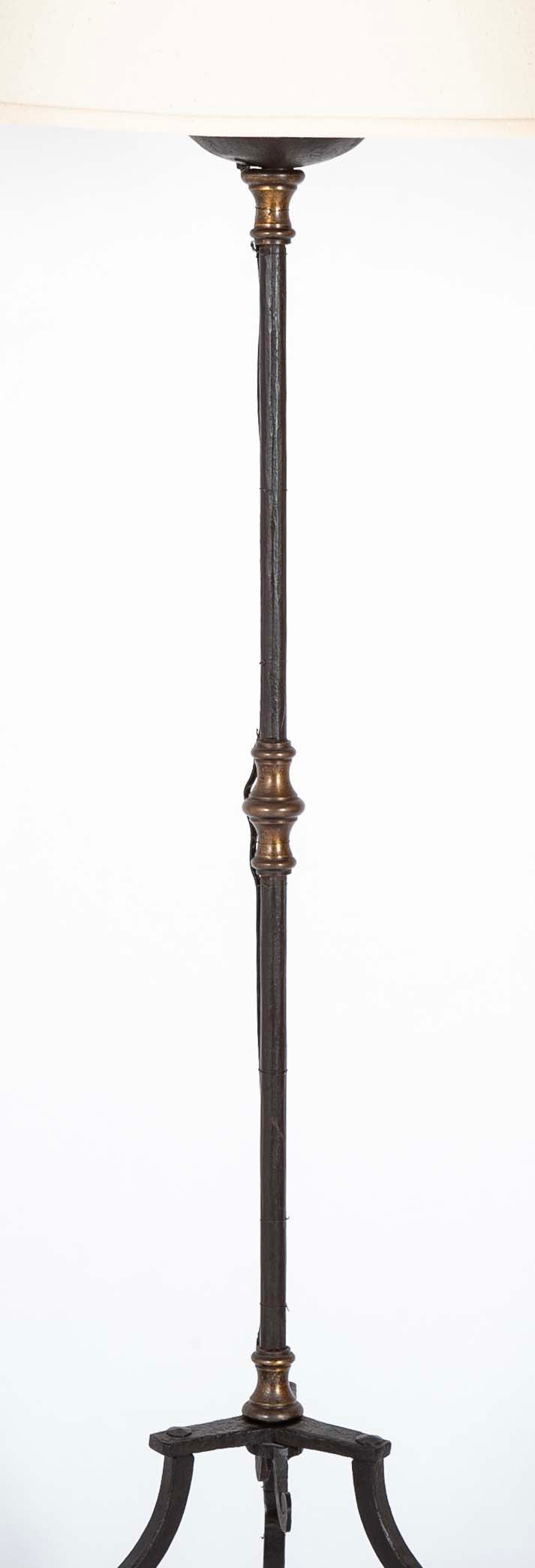 Pair Italian Baroque Style Wrought Iron and Bronze Torchere Floor Lamps