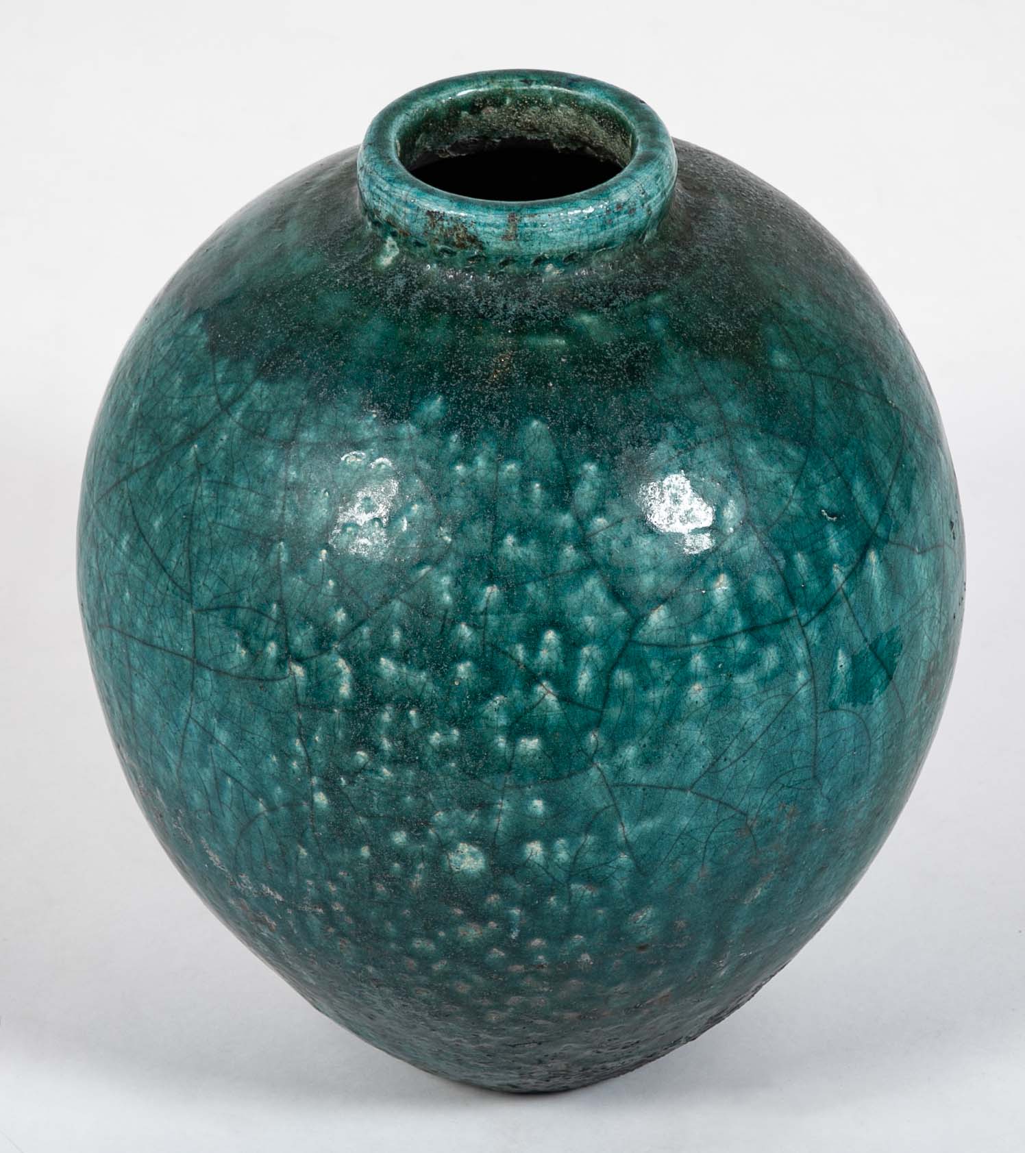 18th Century Ottoman Ceramic Jar With Blue Green Glaze
