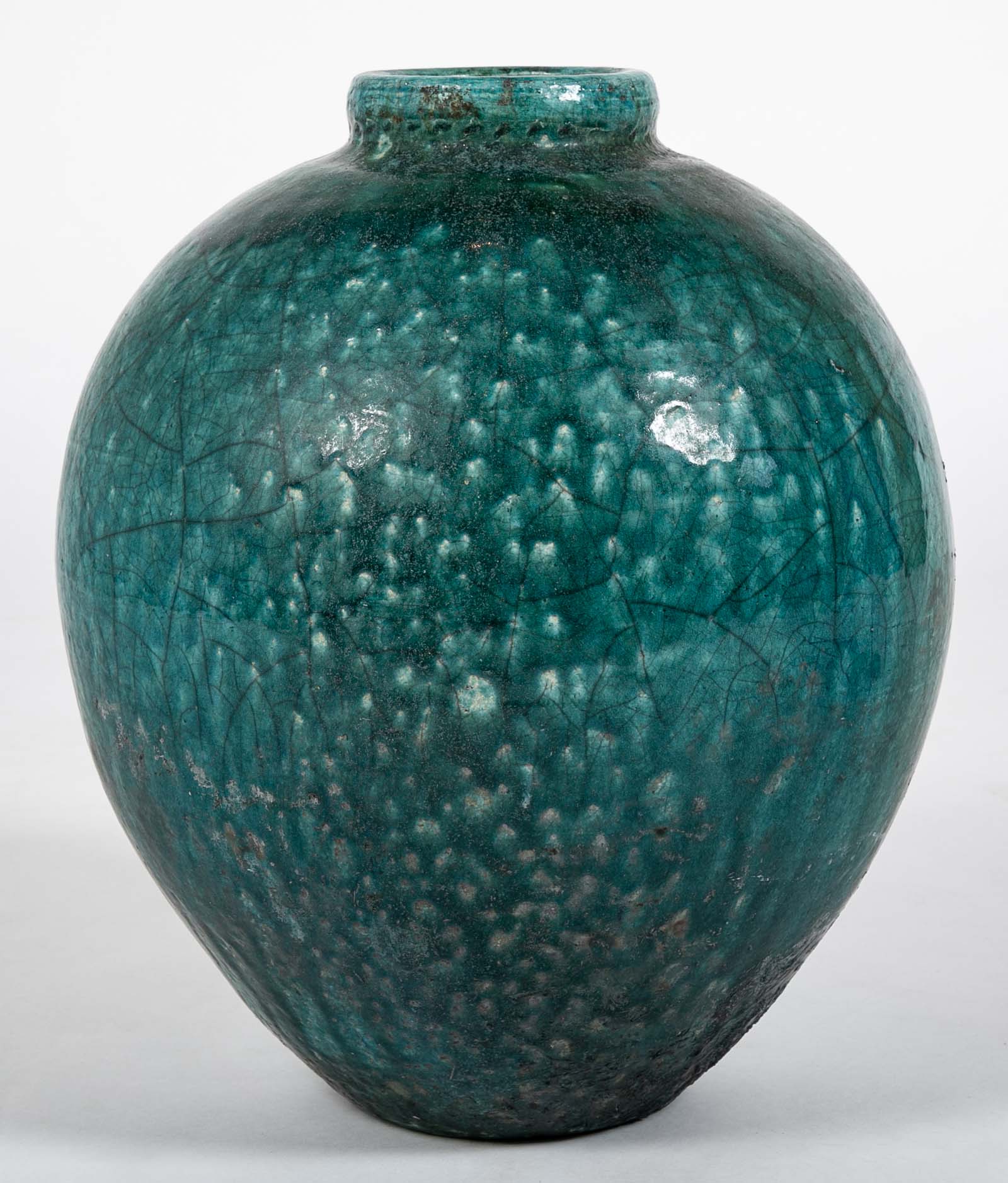 18th Century Ottoman Ceramic Jar With Blue Green Glaze
