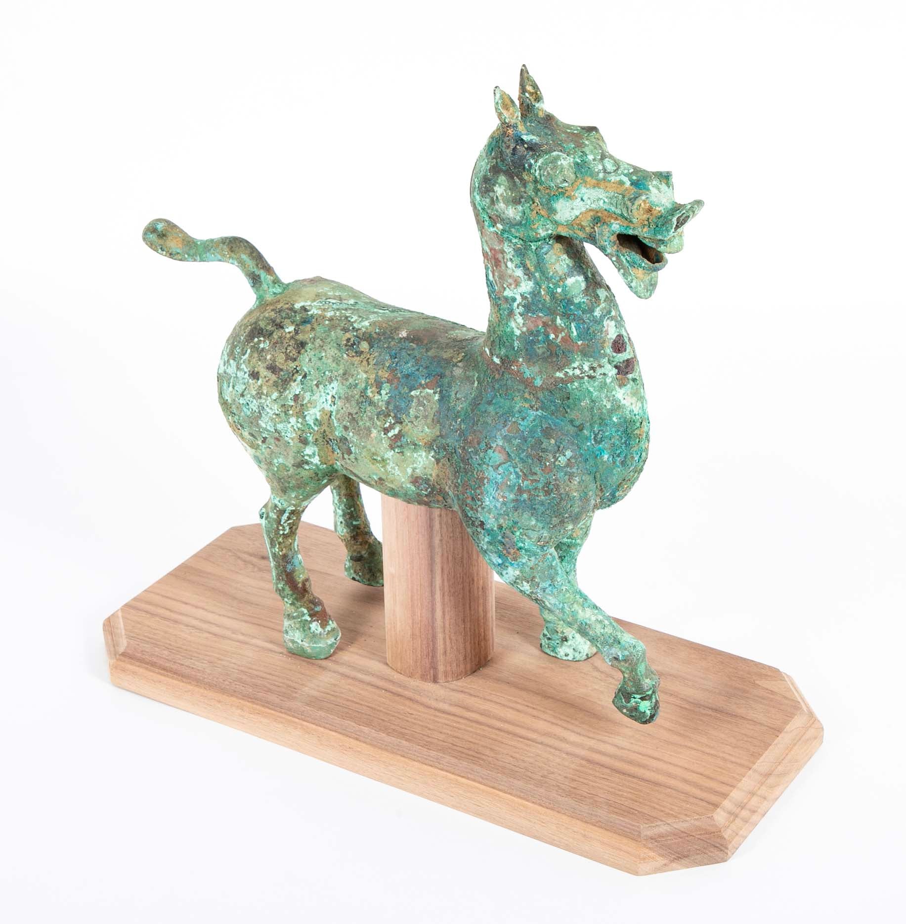 Chinese Han Style Bronze Prancing Horse on Custom Stand