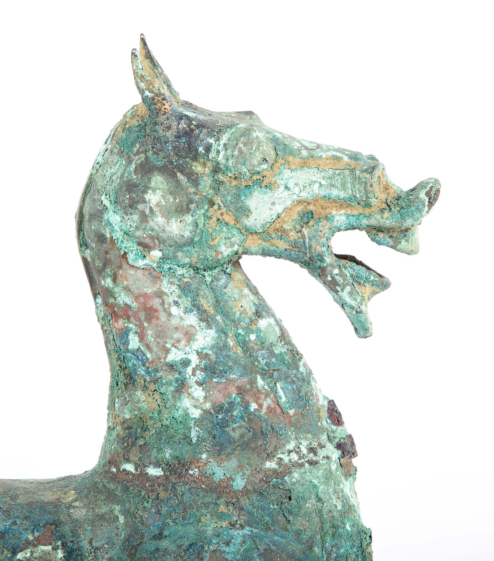 Chinese Han Style Bronze Prancing Horse on Custom Stand