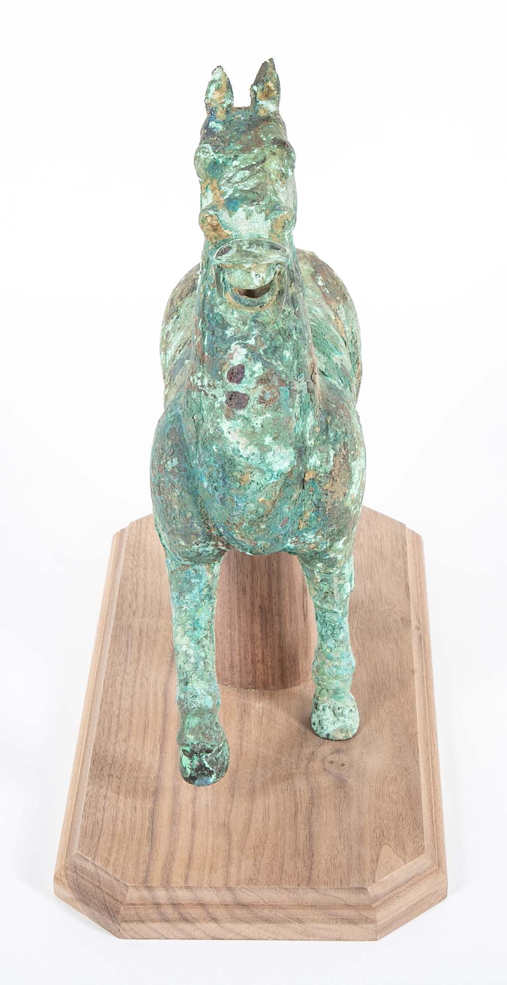 Chinese Han Style Bronze Prancing Horse on Custom Stand