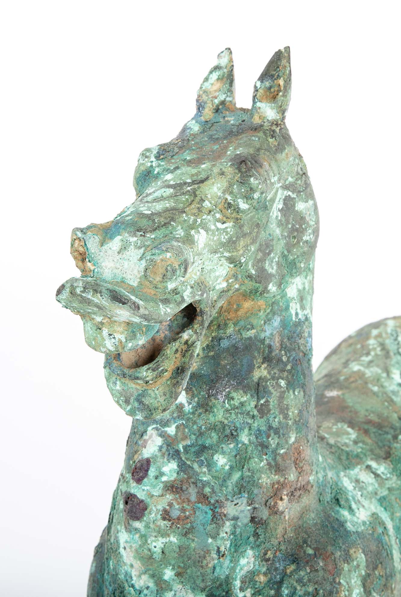 Chinese Han Style Bronze Prancing Horse on Custom Stand