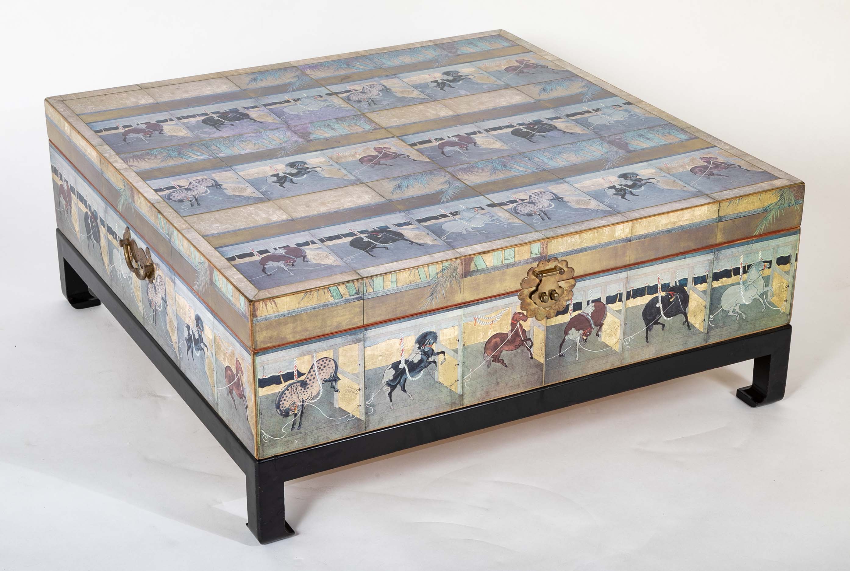 Japanese 18th Century Style Lacquered Coffee Table With Scenes of Horses