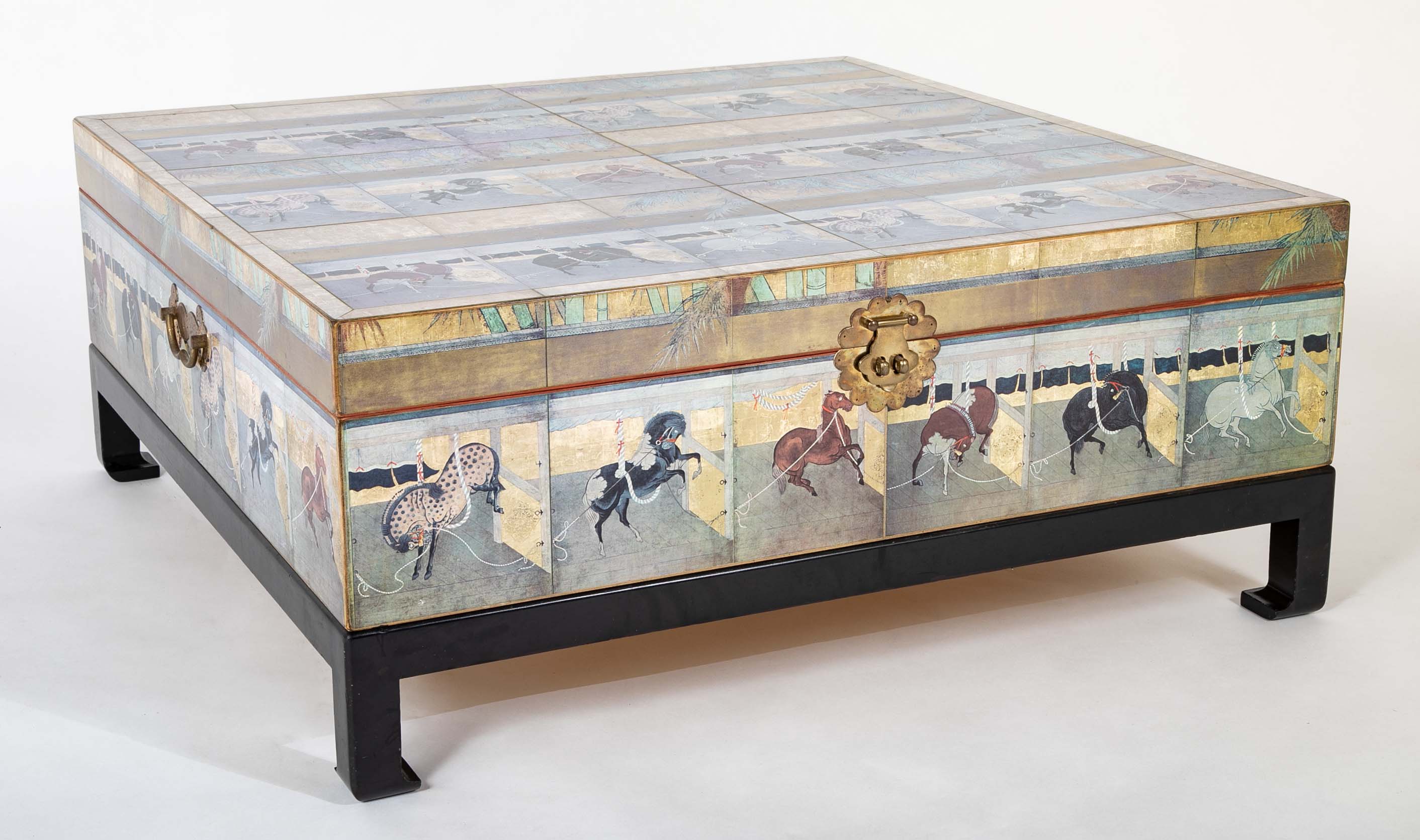 Japanese 18th Century Style Lacquered Coffee Table With Scenes of Horses