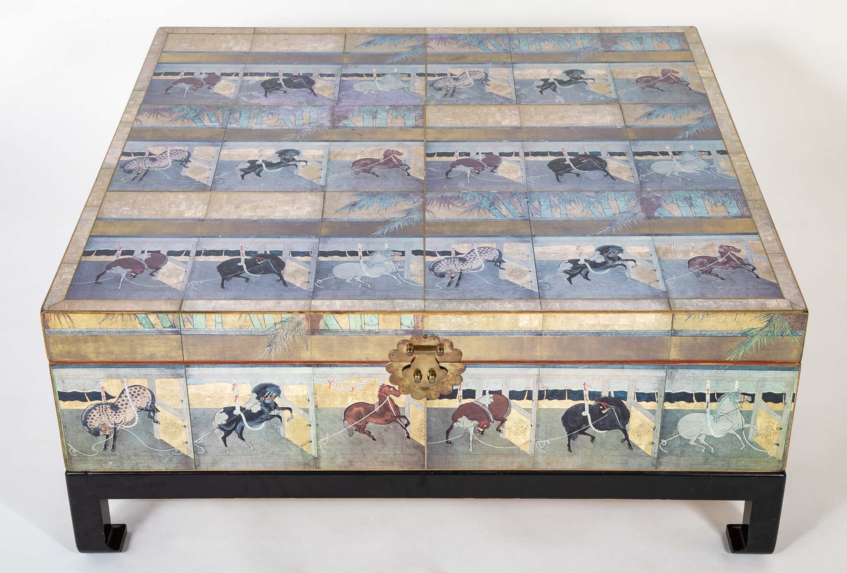 Japanese 18th Century Style Lacquered Coffee Table With Scenes of Horses