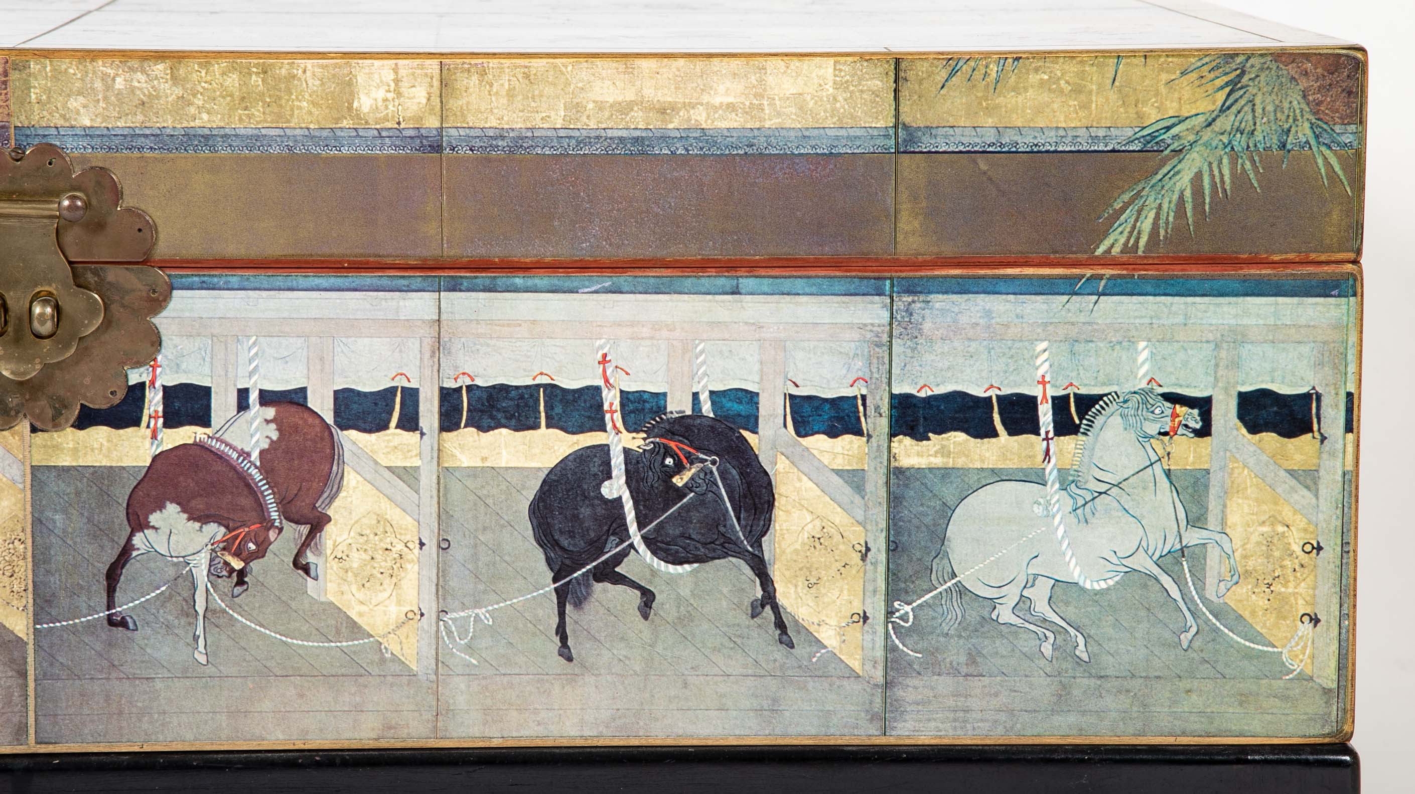 Japanese 18th Century Style Lacquered Coffee Table With Scenes of Horses
