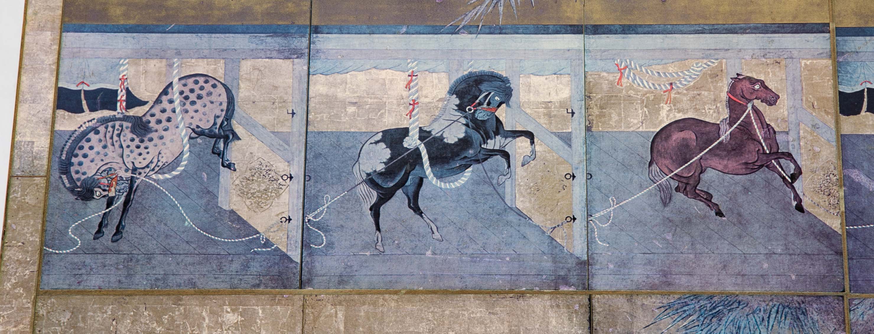 Japanese 18th Century Style Lacquered Coffee Table With Scenes of Horses