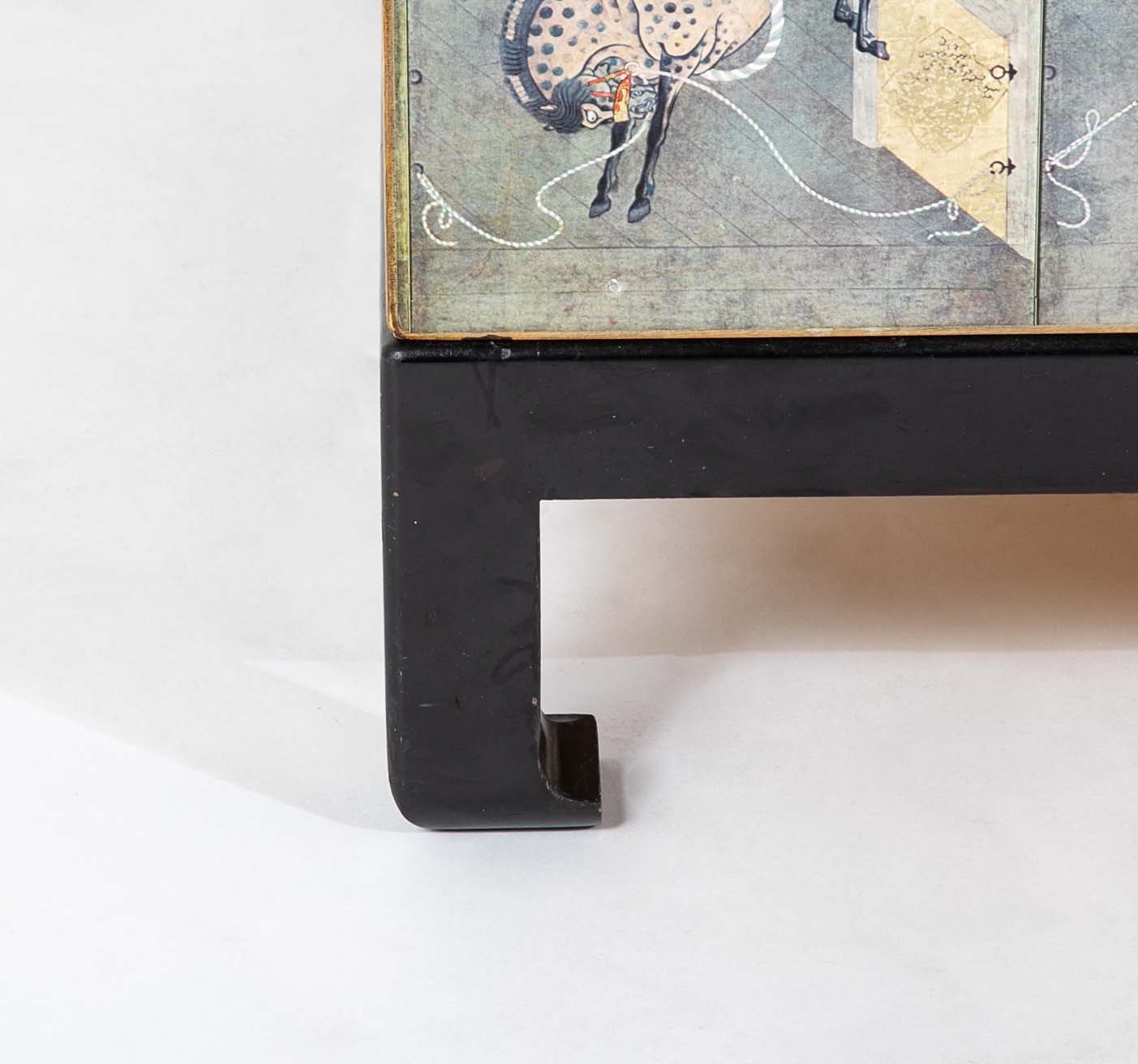 Japanese 18th Century Style Lacquered Coffee Table With Scenes of Horses