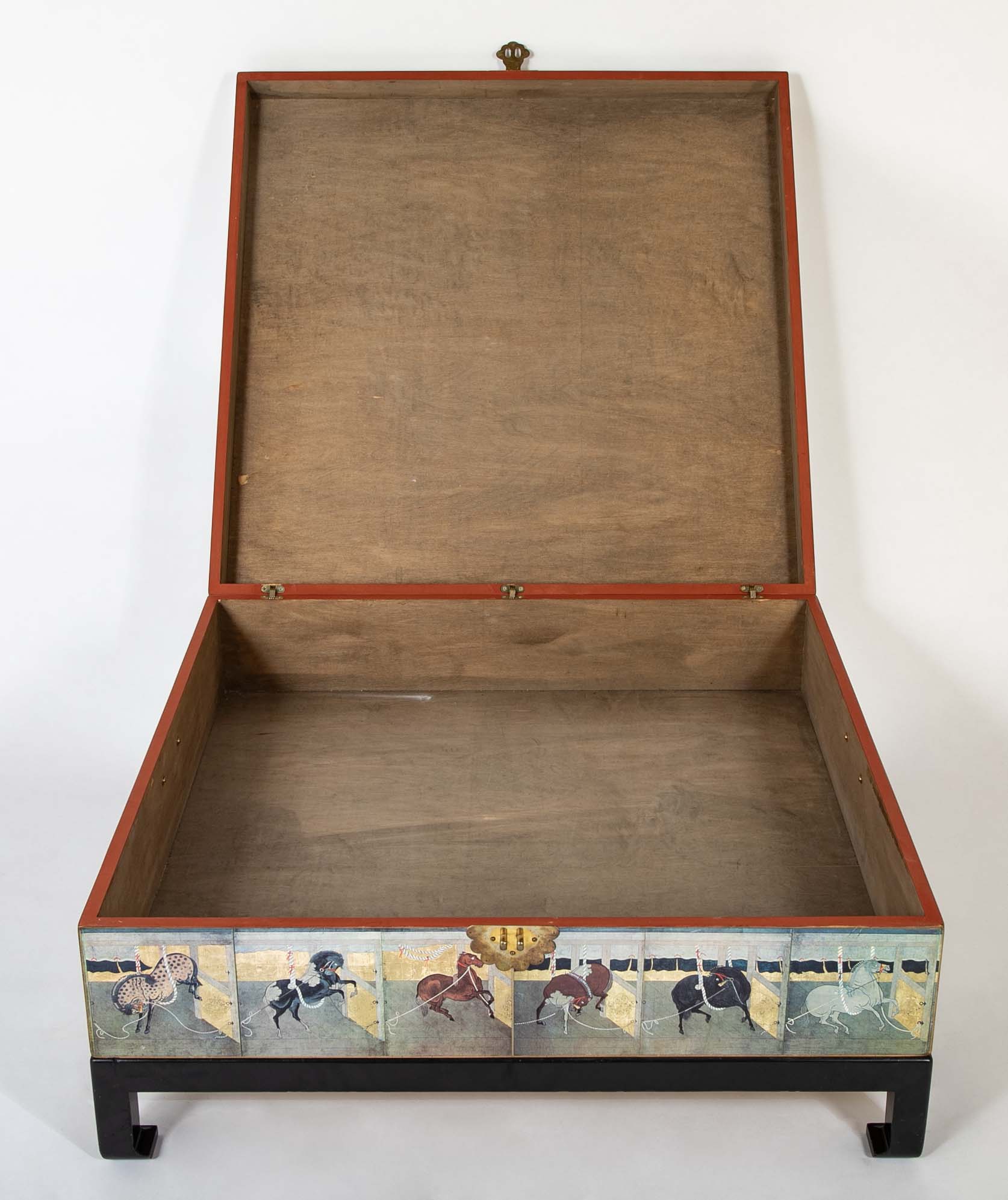 Japanese 18th Century Style Lacquered Coffee Table With Scenes of Horses