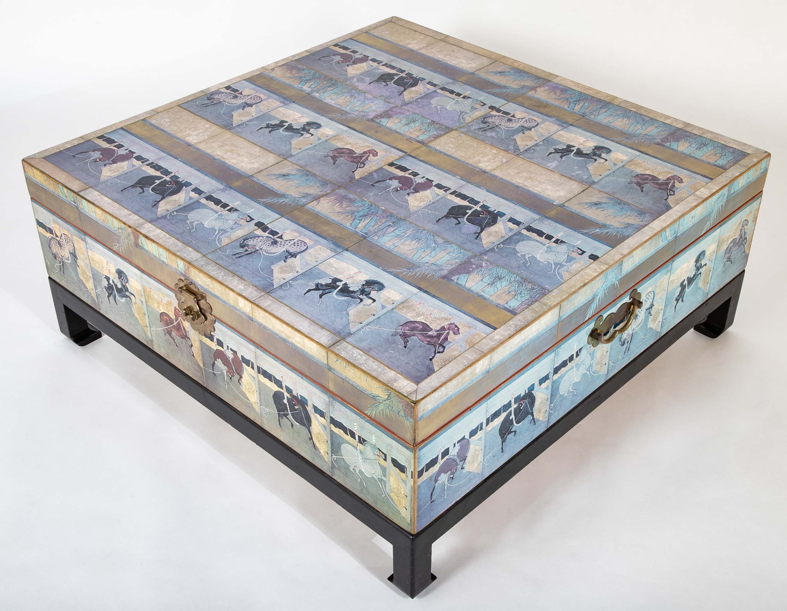 Japanese 18th Century Style Lacquered Coffee Table With Scenes of Horses