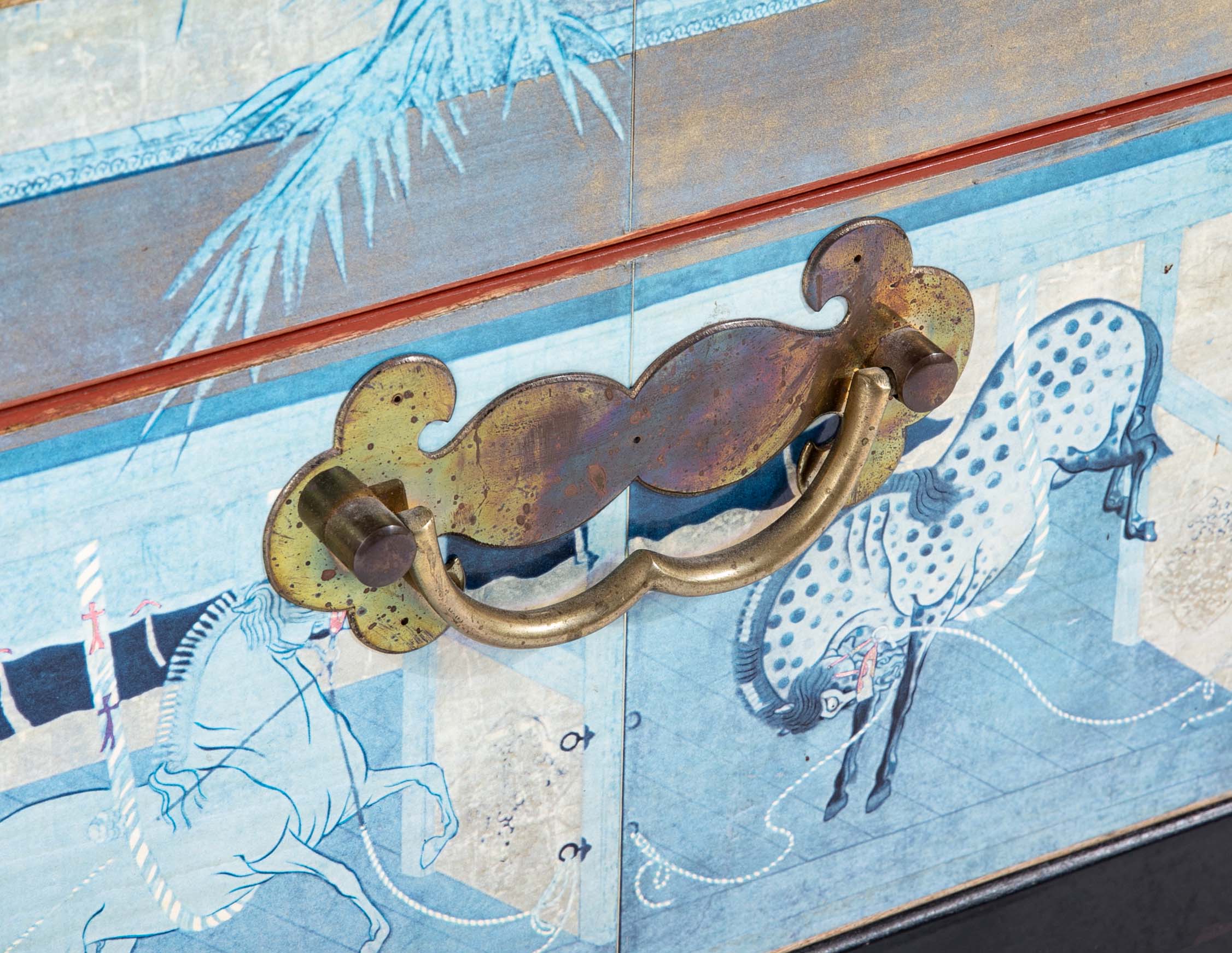 Japanese 18th Century Style Lacquered Coffee Table With Scenes of Horses