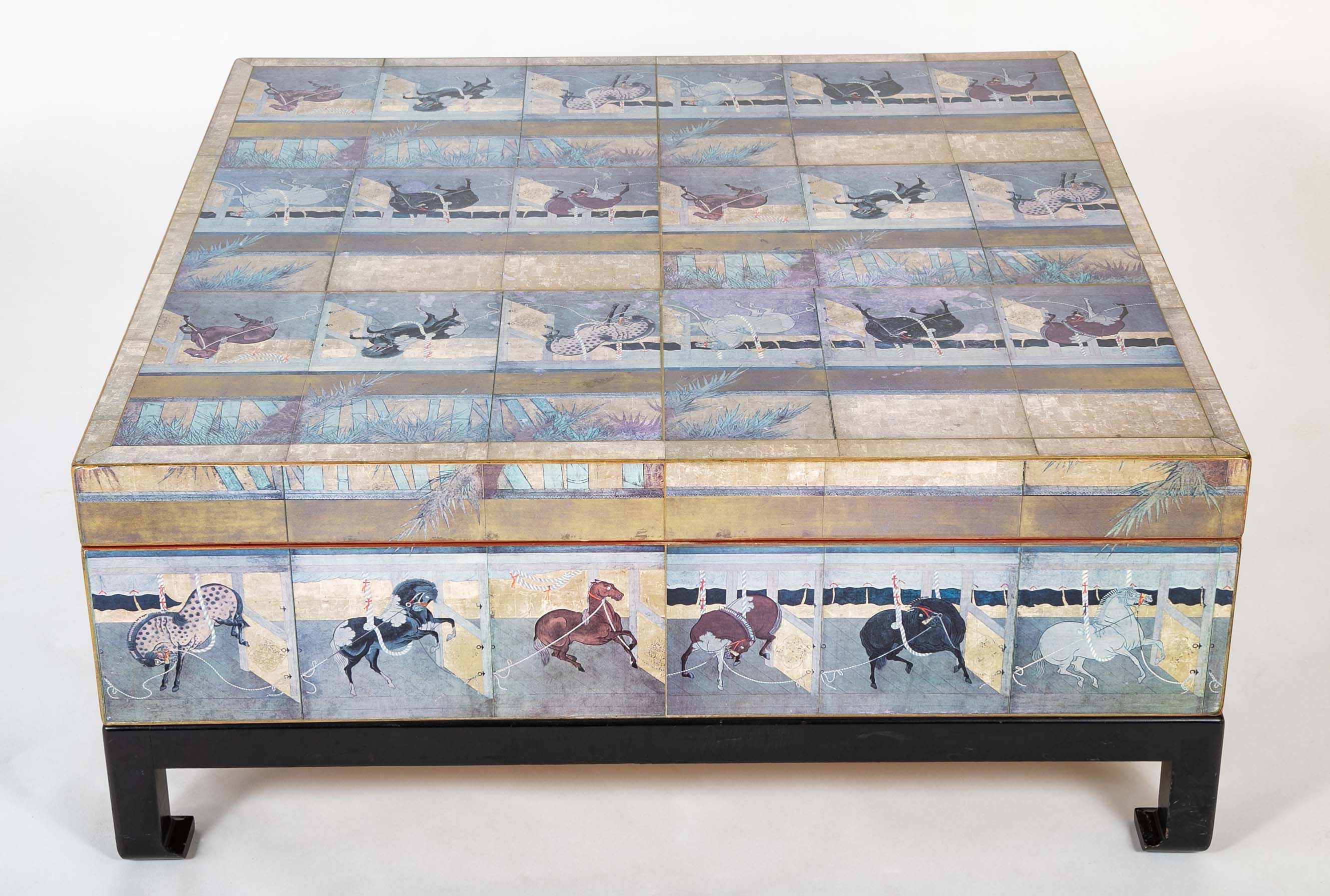 Japanese 18th Century Style Lacquered Coffee Table With Scenes of Horses