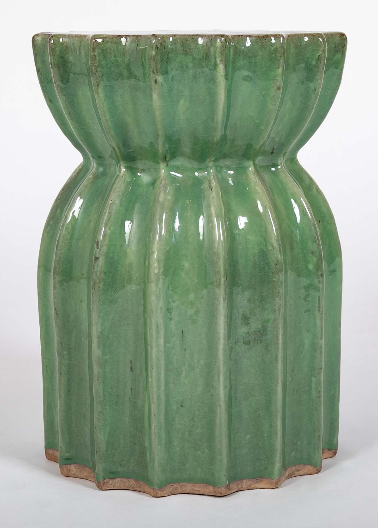 Japanese Green Glazed Ceramic Lotus Form Garden Seat