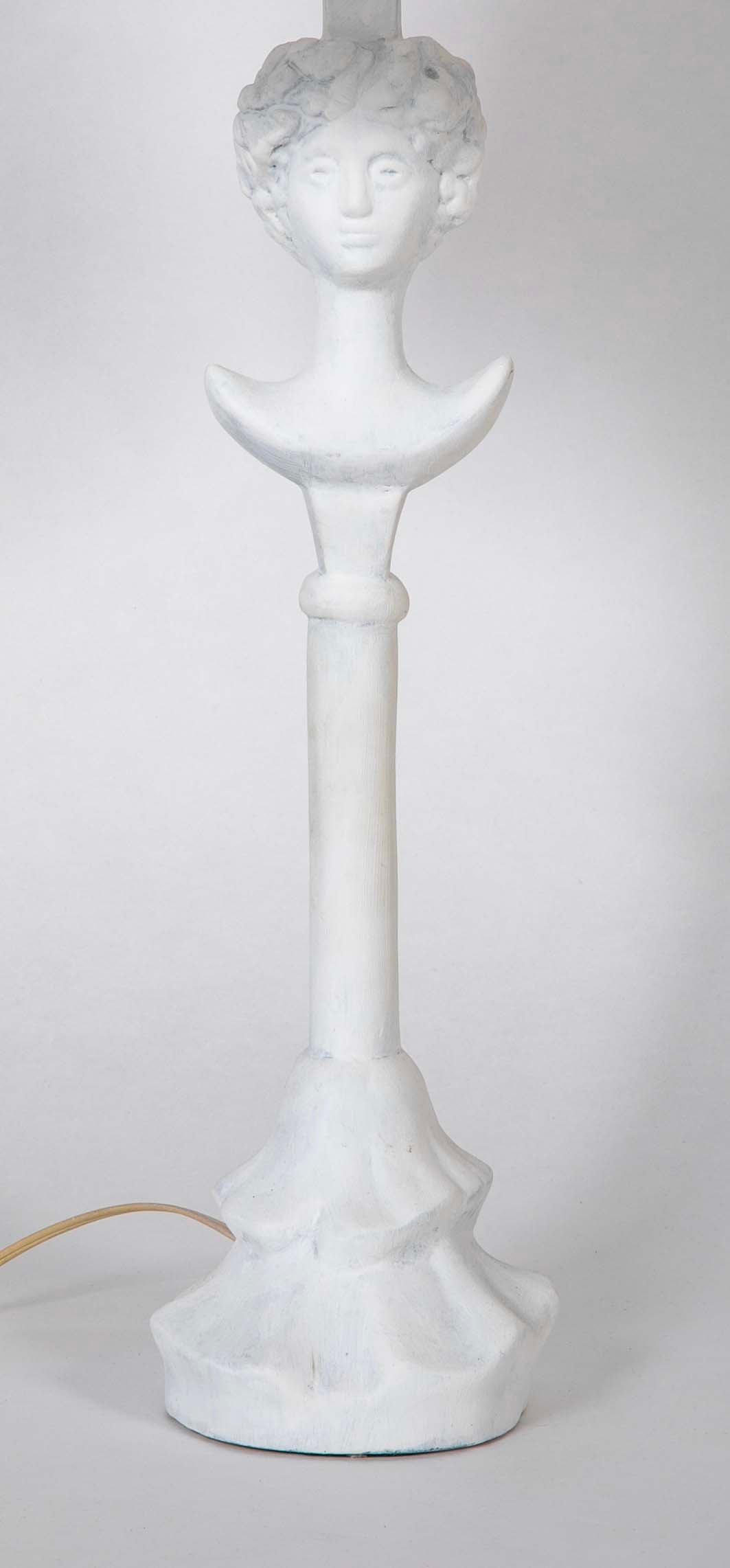 Pair Painted Plaster Table Lamps After Alberto Giacometti, "Tete de Femme"