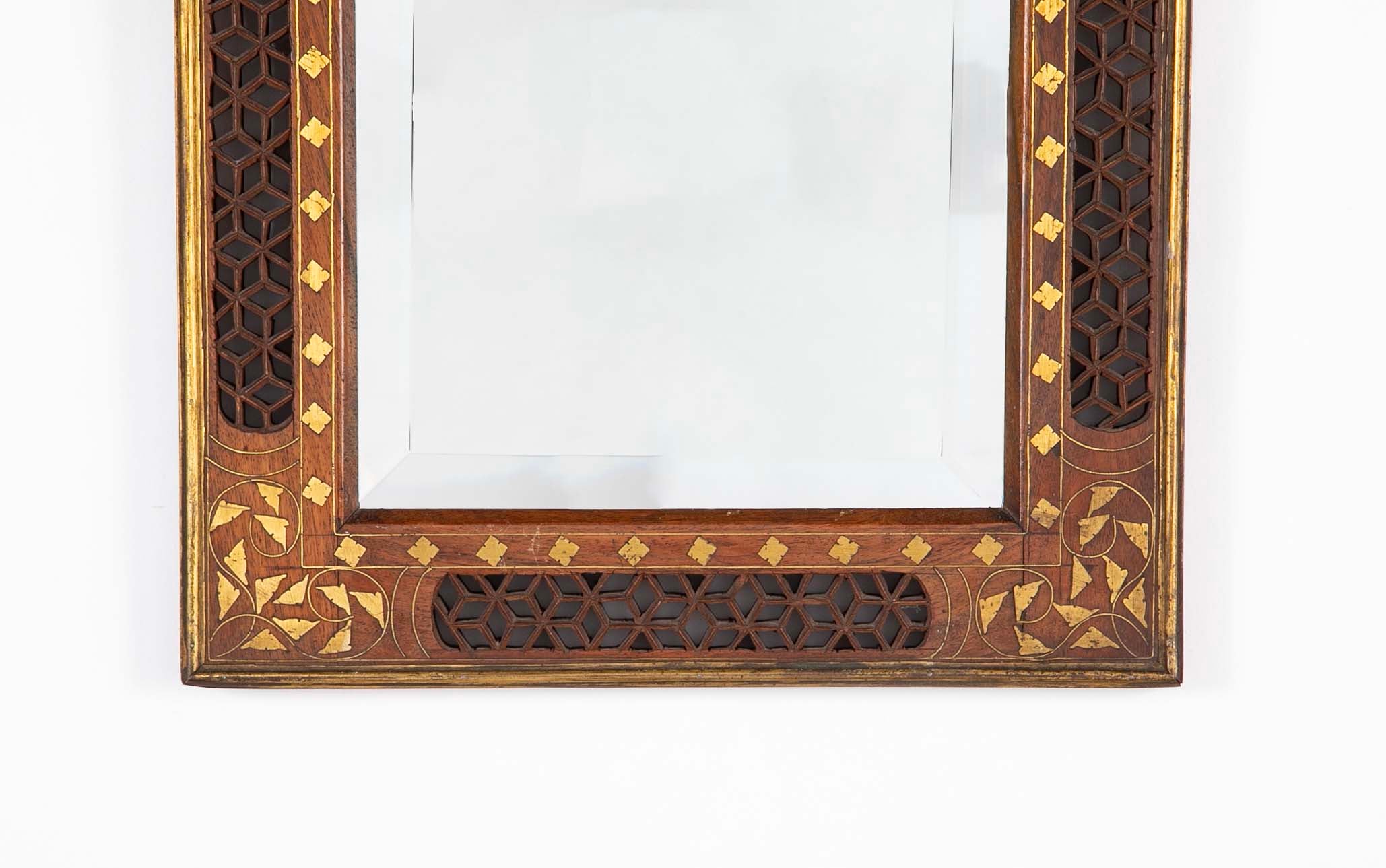 Set of 3 Anglo Indian Hardwood Framed Mirrors with Open Fretwork and Brass Inlay