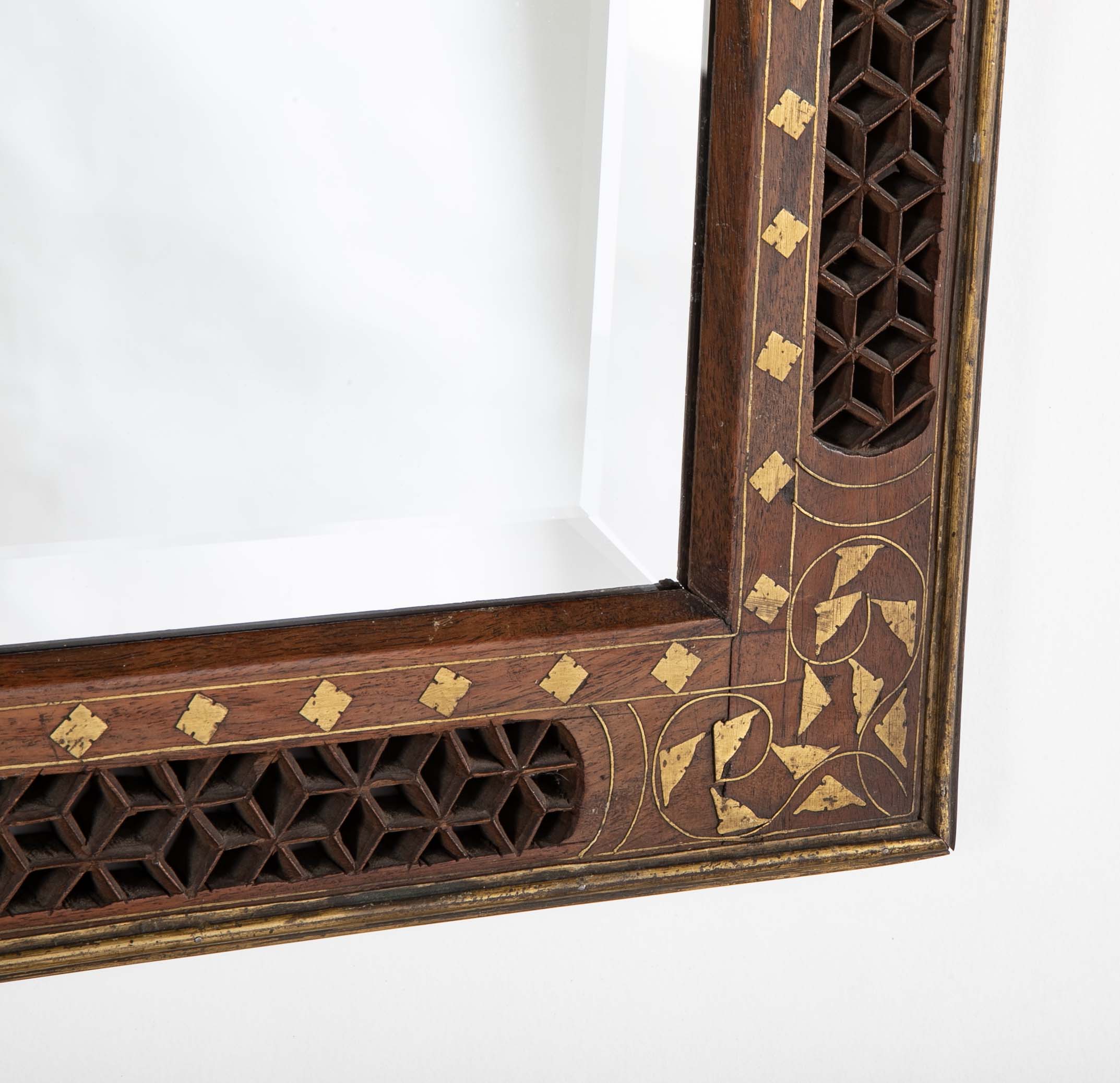 Set of 3 Anglo Indian Hardwood Framed Mirrors with Open Fretwork and Brass Inlay