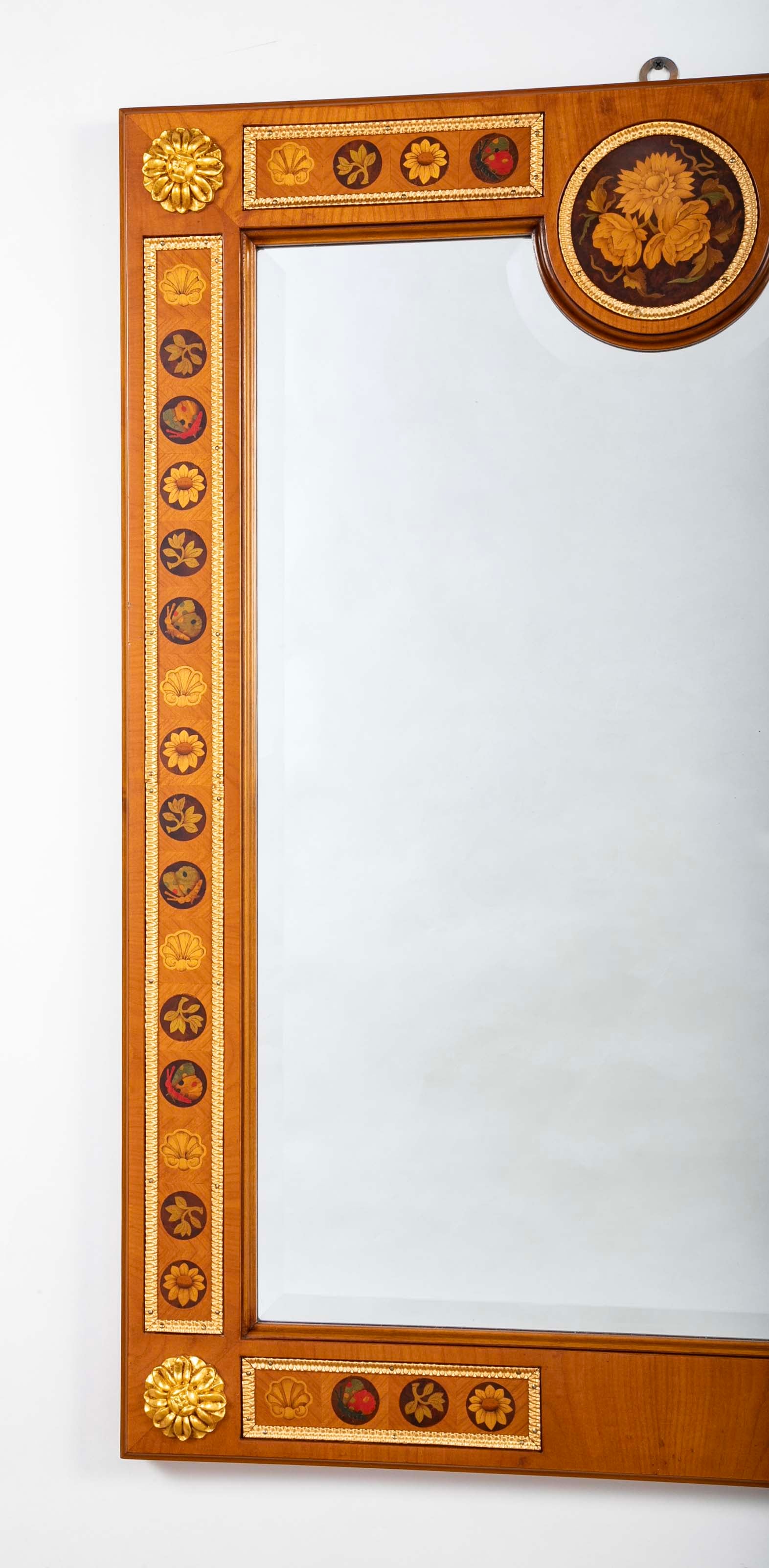 Italian Inlaid Mirror with Gilt Wood and Gilt Bronze.