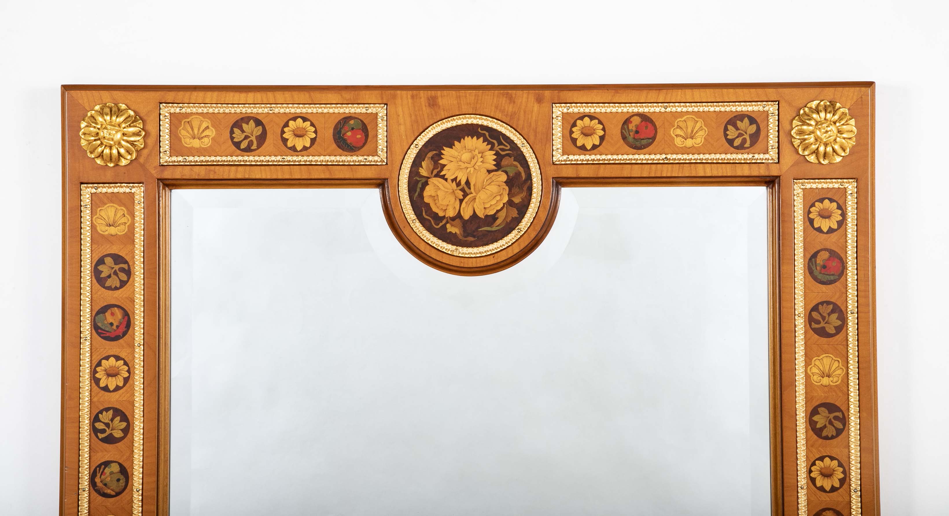 Italian Inlaid Mirror with Gilt Wood and Gilt Bronze.