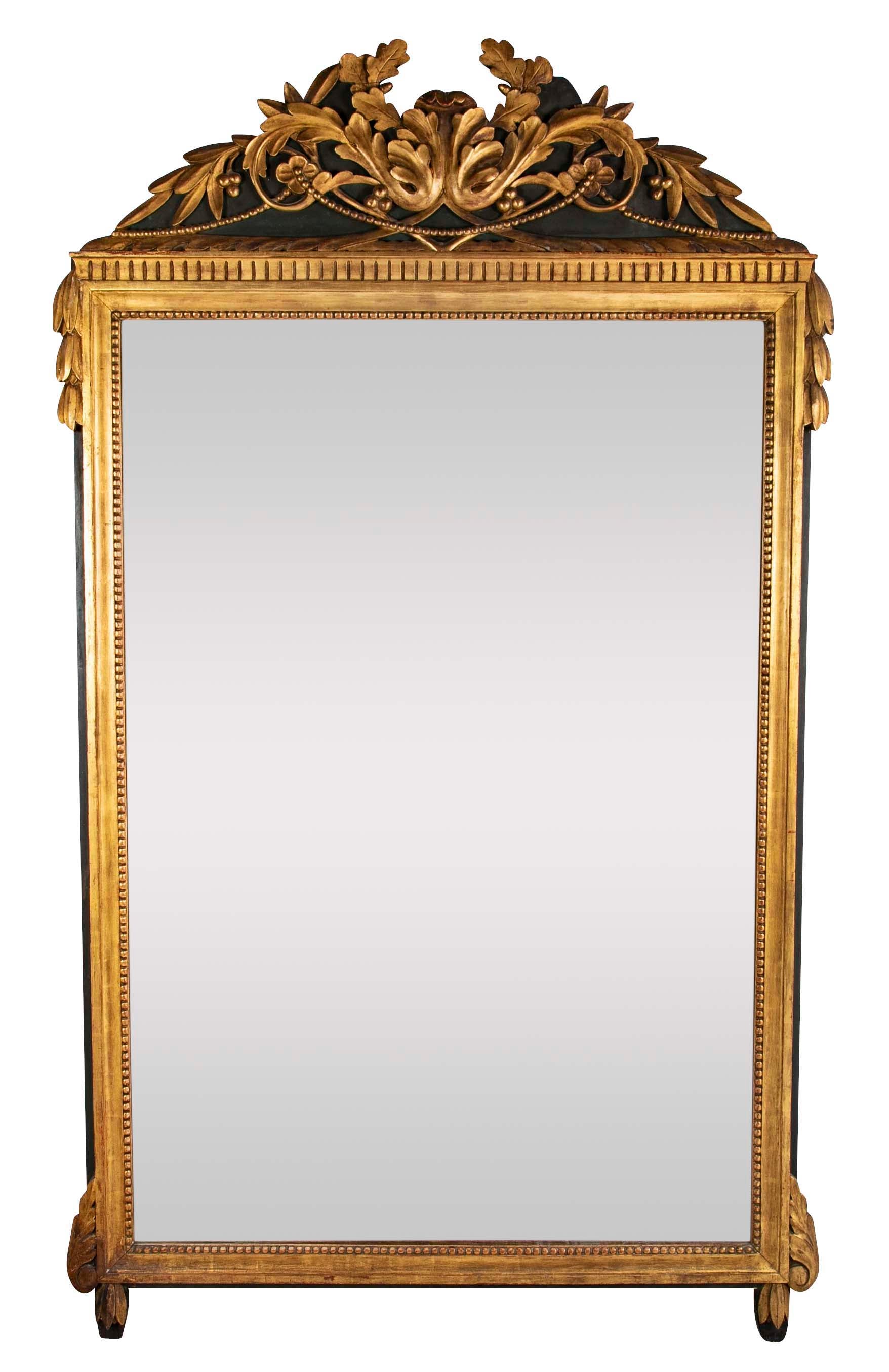 19th Century Italian Neoclassical Gilt Wood & Painted Large Scale Mirror