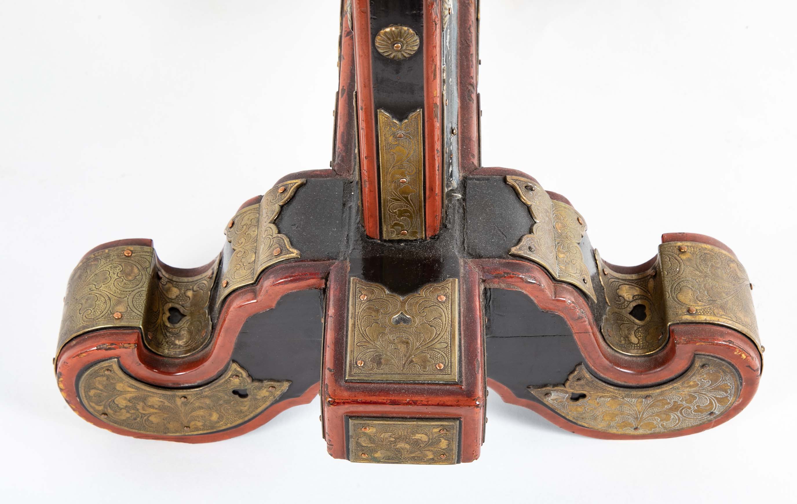 19th Century Japanese Red & Black Lacquer Table Mirror with Gilt Brass Mounts