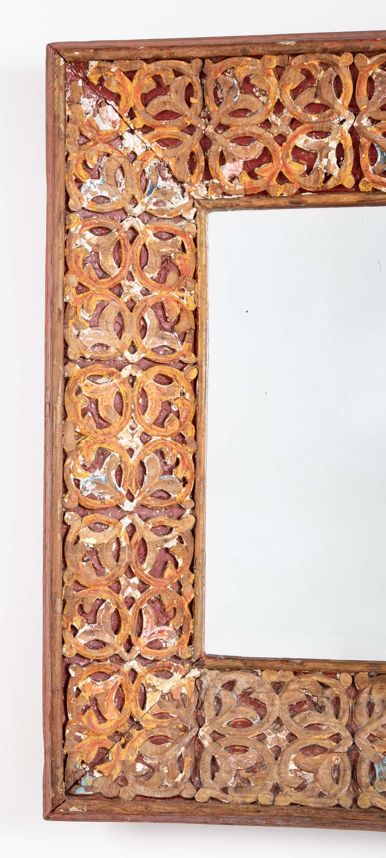 18th Century Spanish Colonial Carved and Painted Frame with Mirror