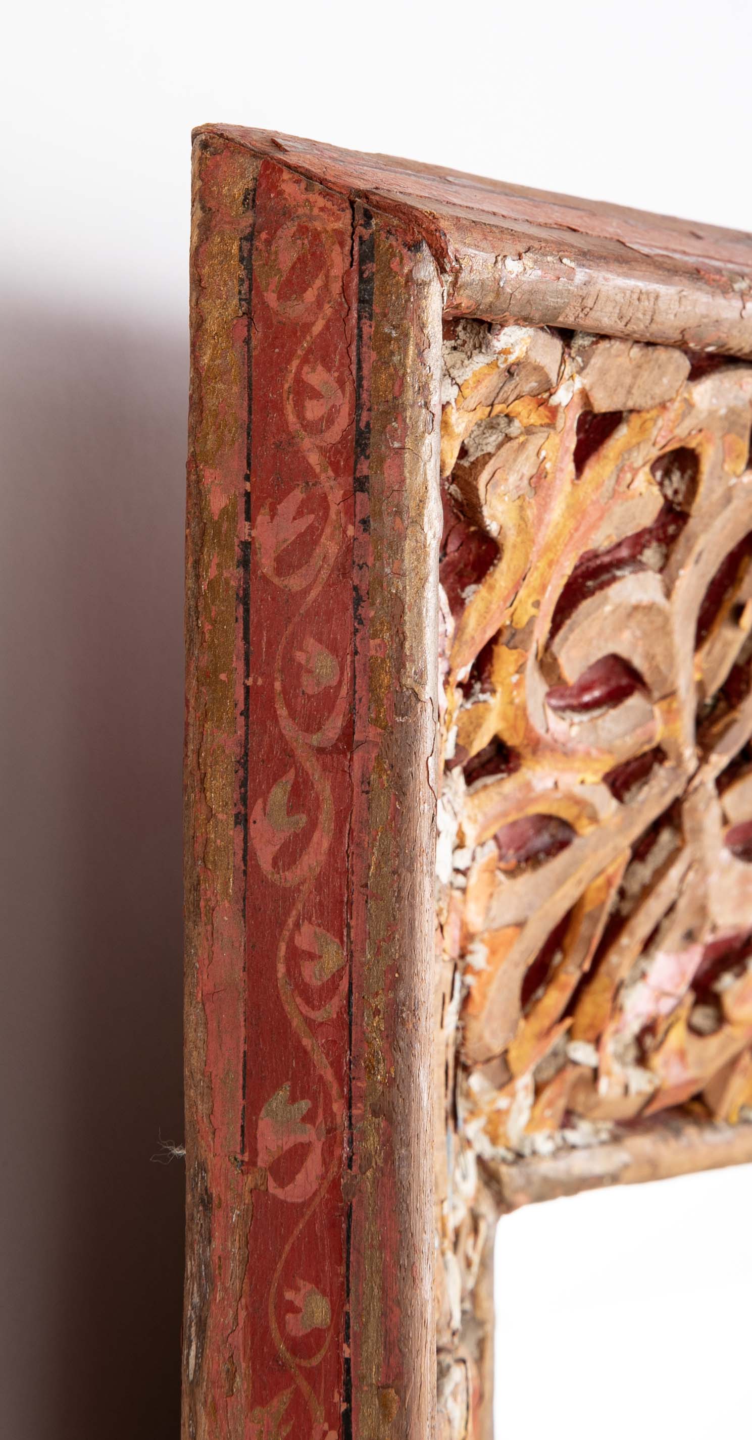 18th Century Spanish Colonial Carved and Painted Frame with Mirror