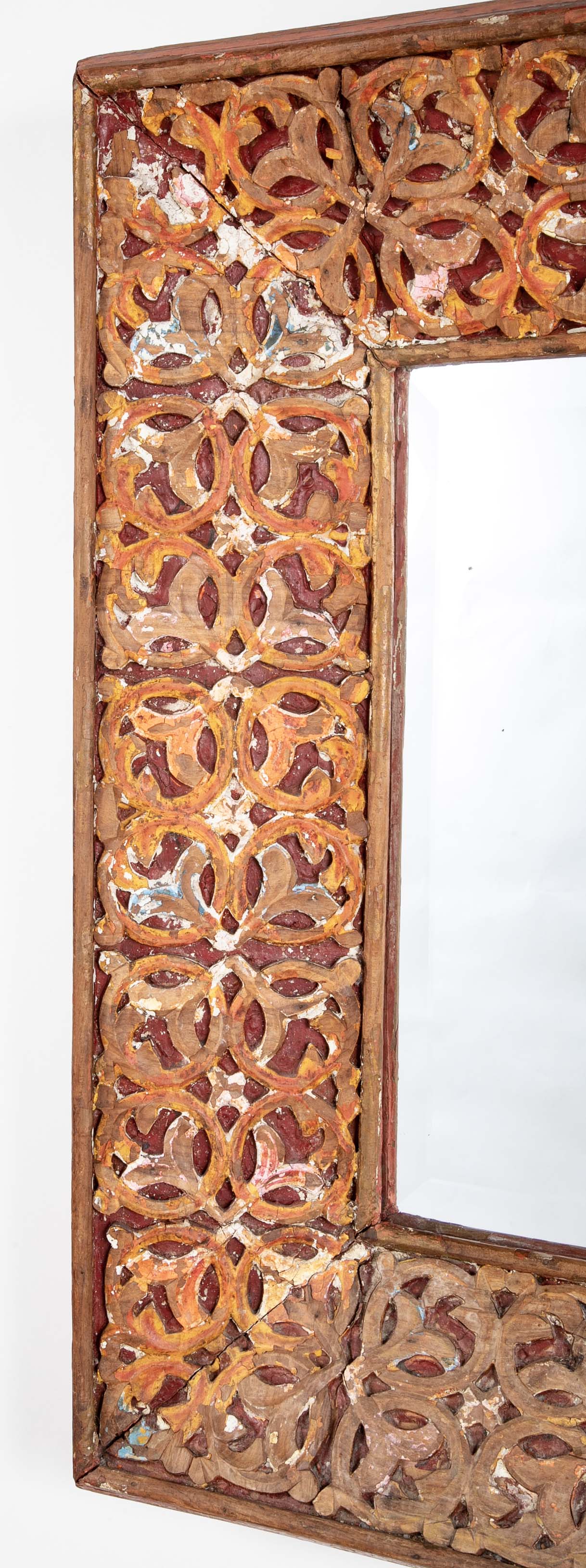 18th Century Spanish Colonial Carved and Painted Frame with Mirror