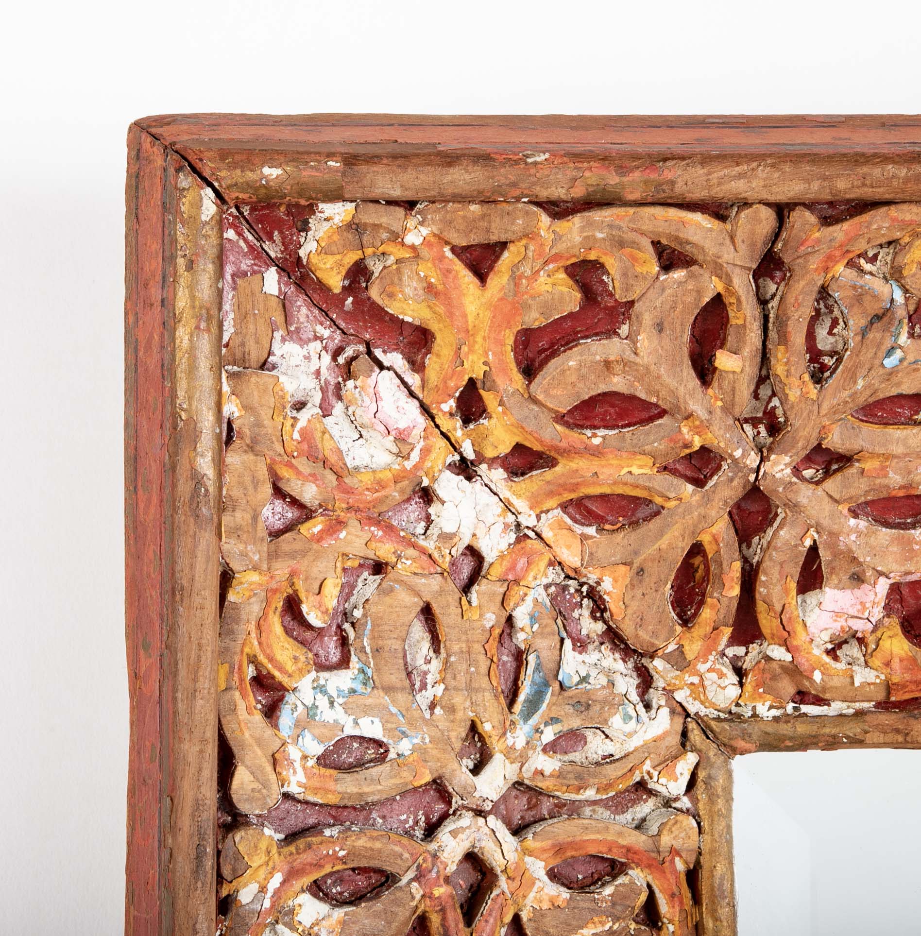 18th Century Spanish Colonial Carved and Painted Frame with Mirror