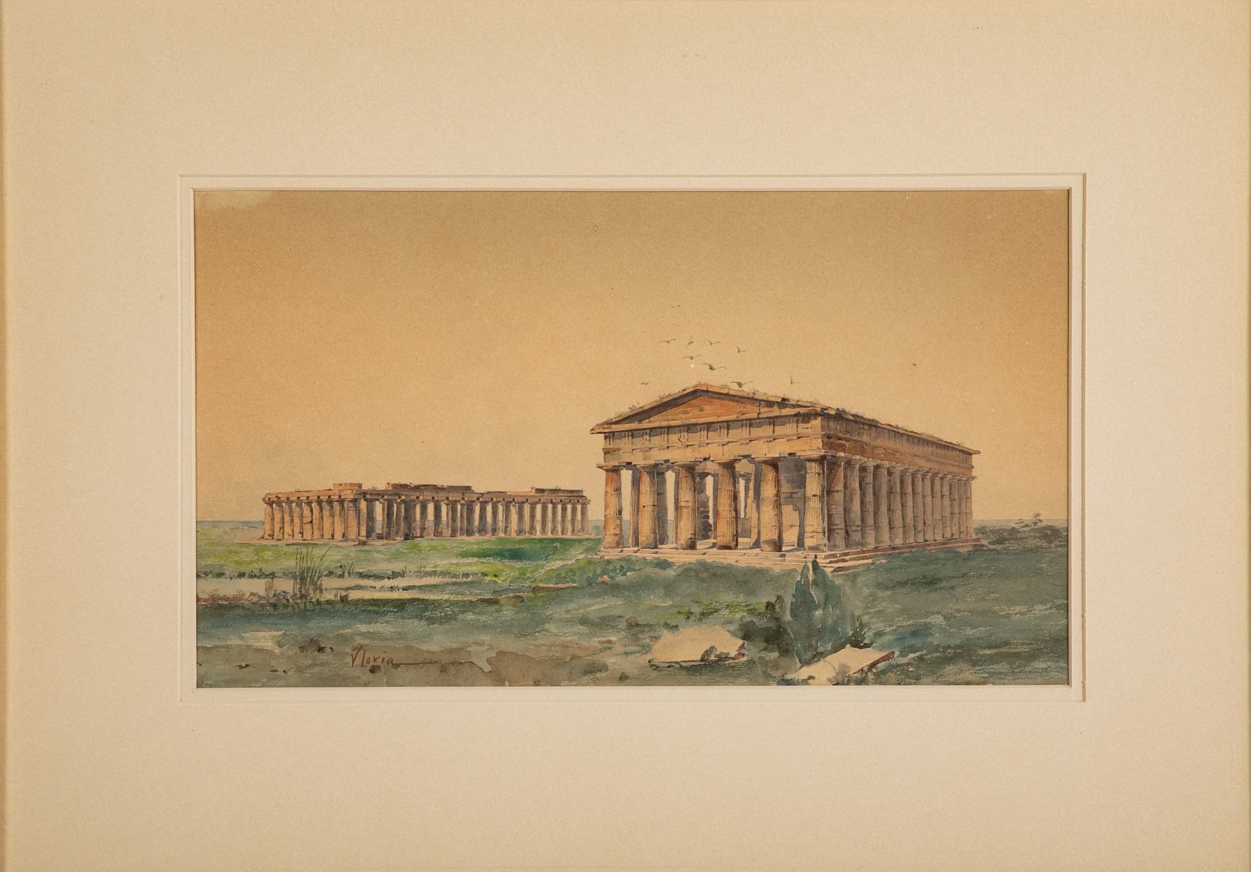 Water Color Of The Greek Ruins At Paestum, Italy By Vincenzo Loria