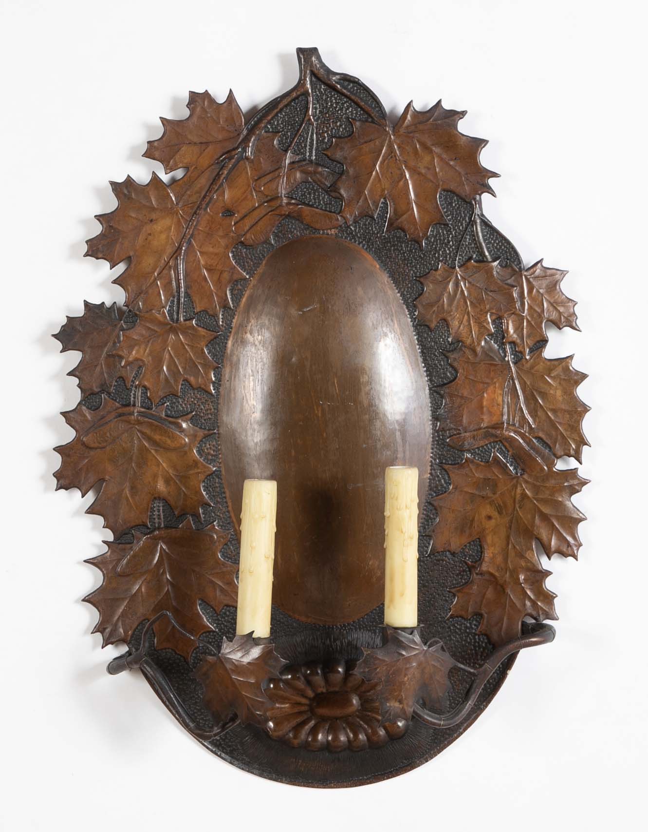 Pair of Dutch Baroque Style Copper Repousse Sconces