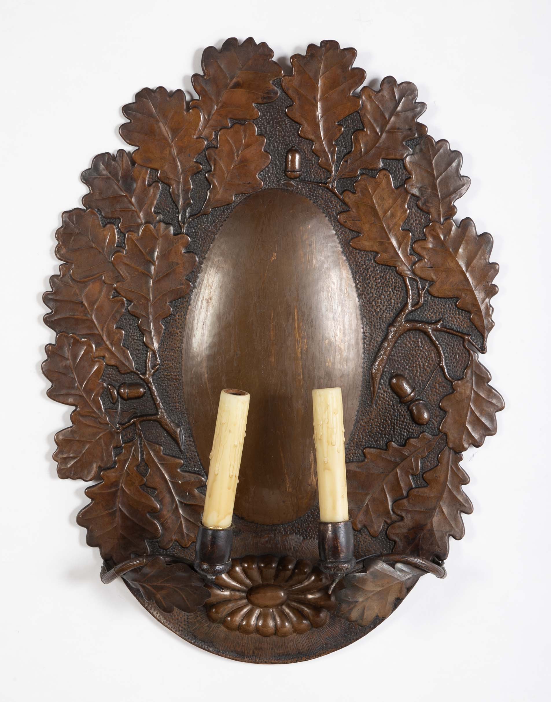 Pair of Dutch Baroque Style Copper Repousse Sconces