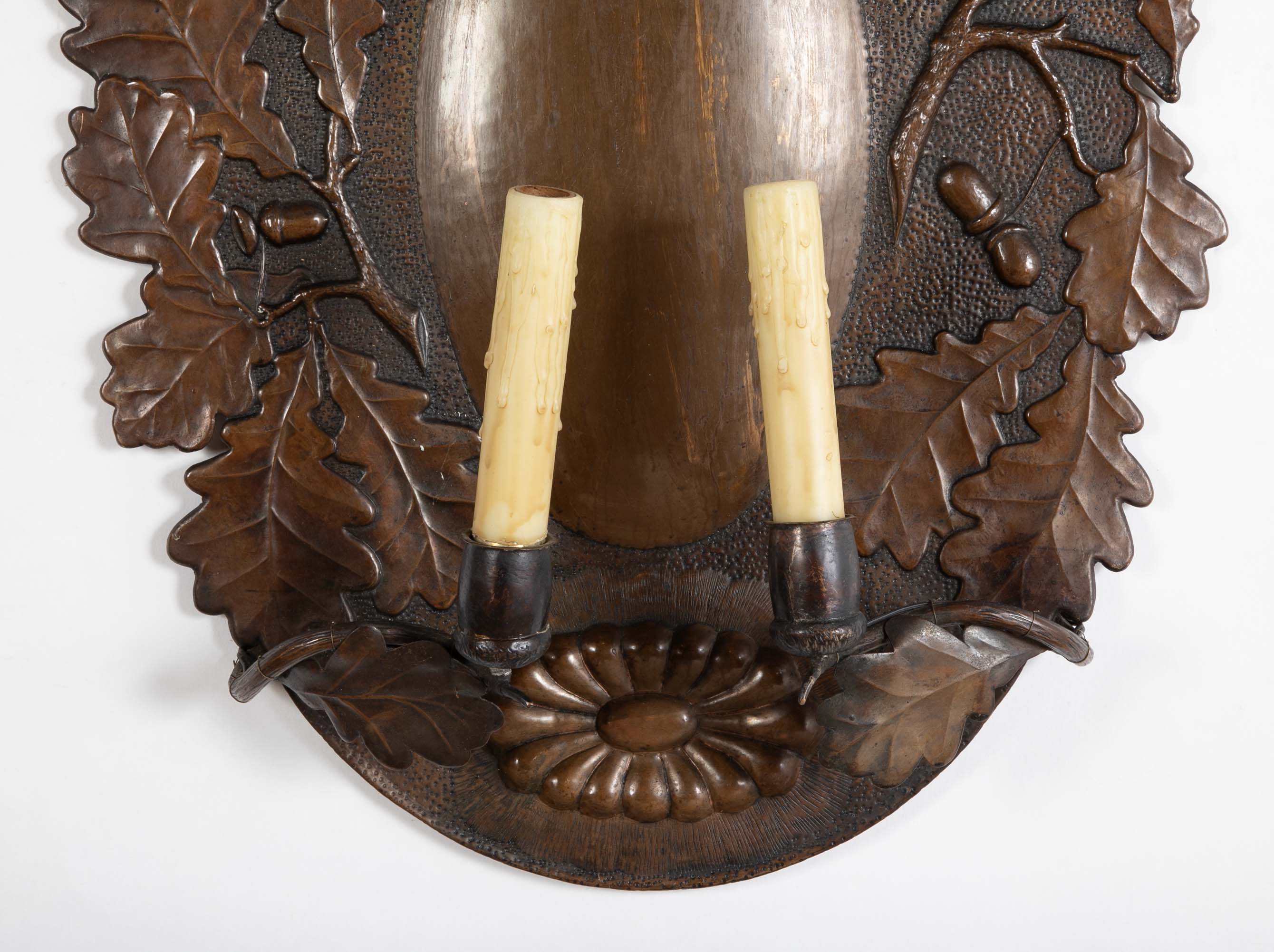 Pair of Dutch Baroque Style Copper Repousse Sconces