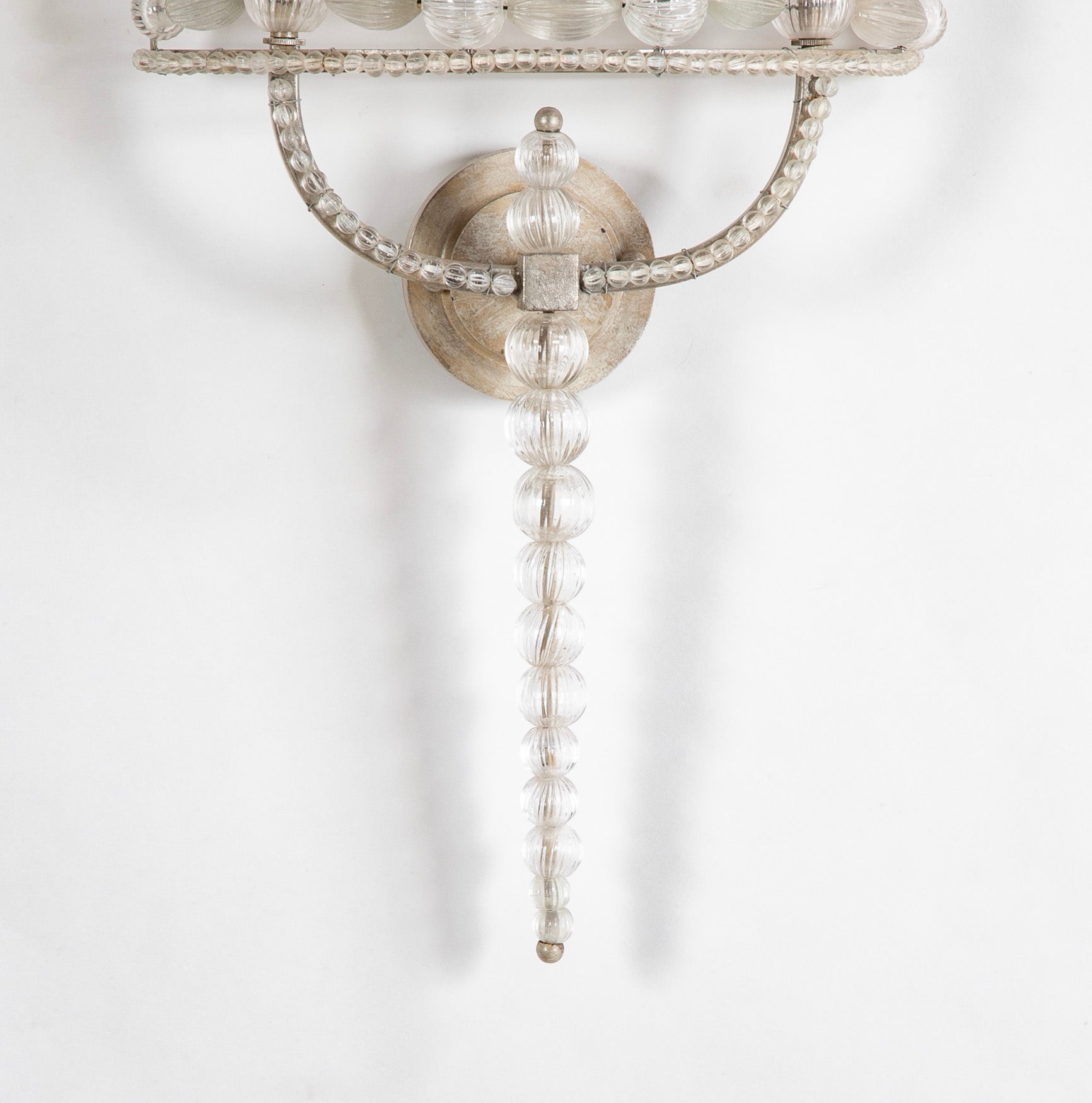 Pair Murano Style Silvered Metal and Glass Two Light Wall Sconces