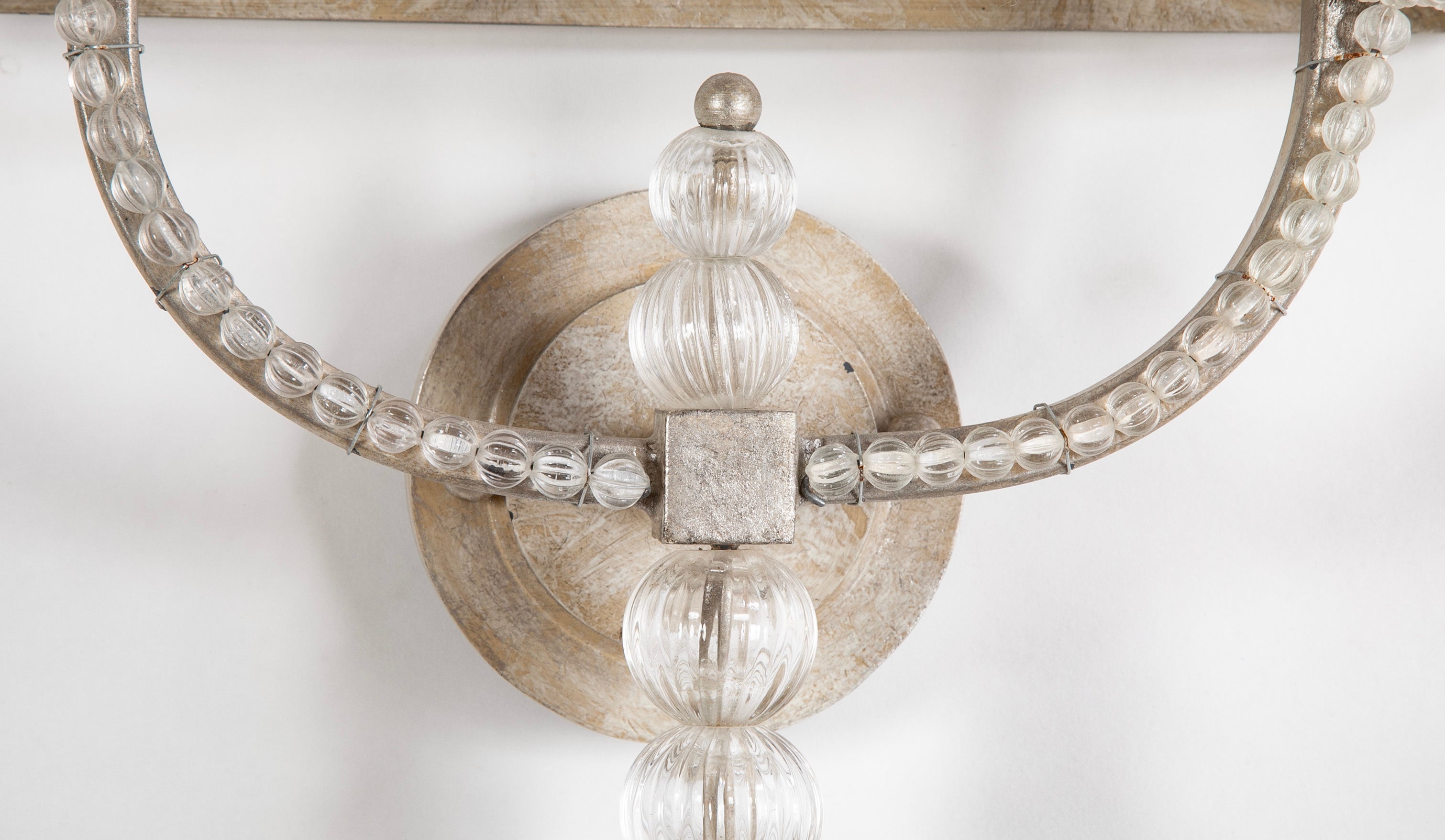 Pair Murano Style Silvered Metal and Glass Two Light Wall Sconces