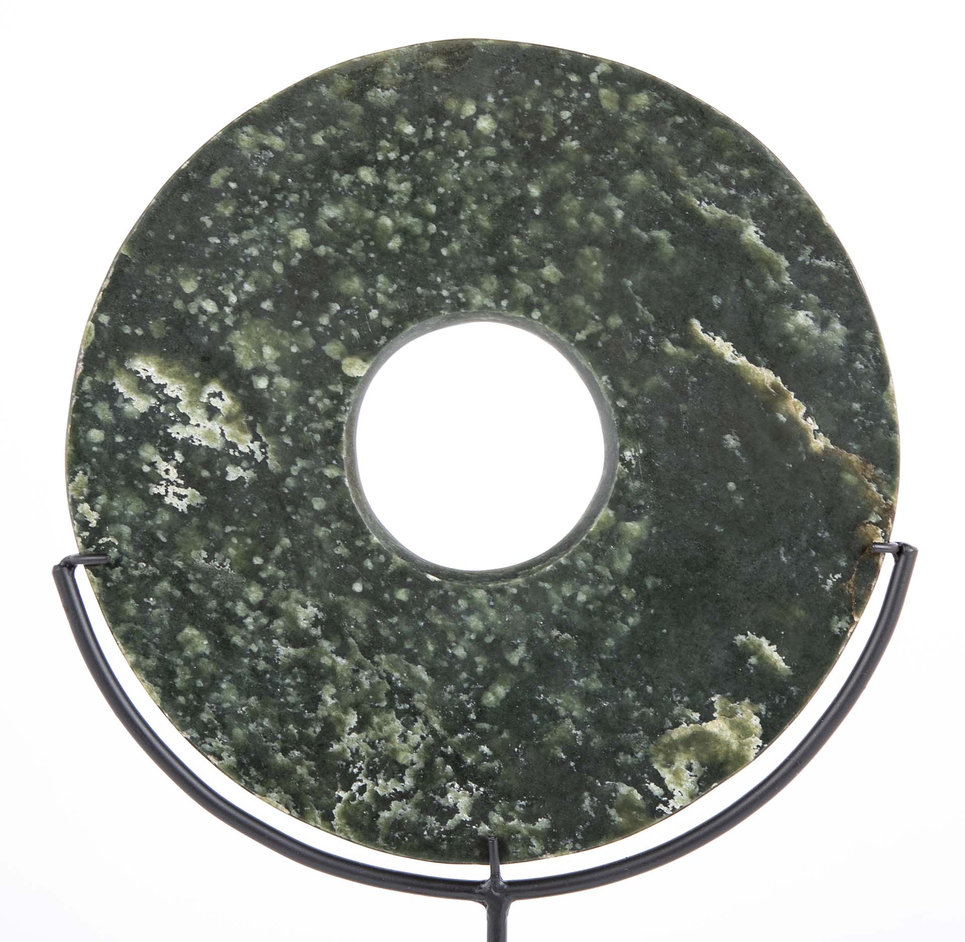 19th Century Chinese Jade Bi Disc on Custom Steel Base