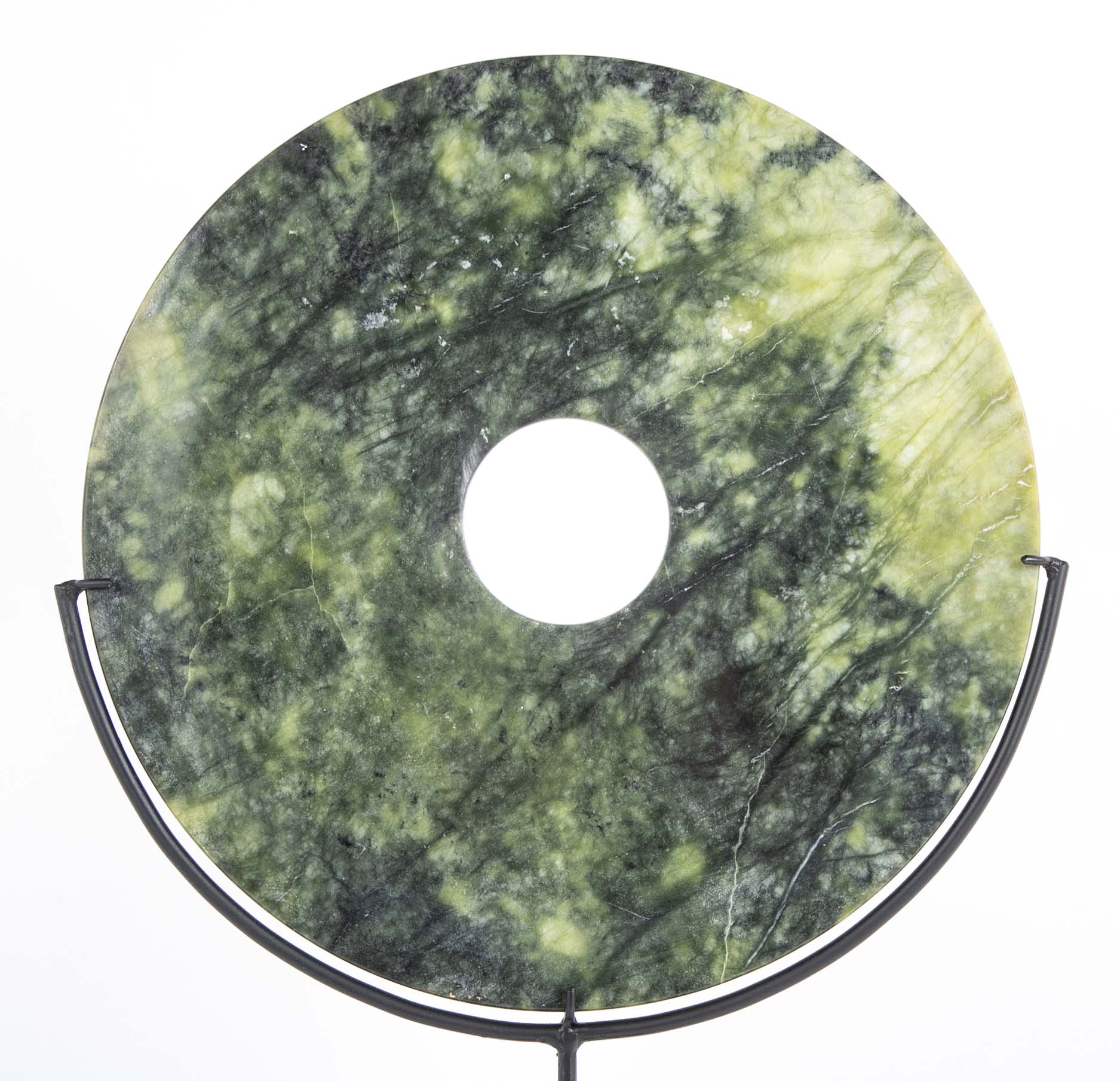 19th Century Chinese Jade Bi Disc on Custom Steel Base