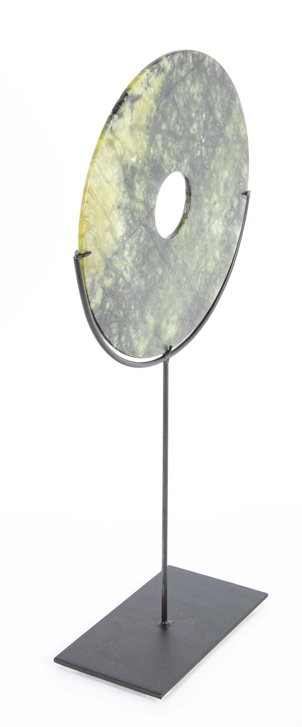19th Century Chinese Jade Bi Disc on Custom Steel Base