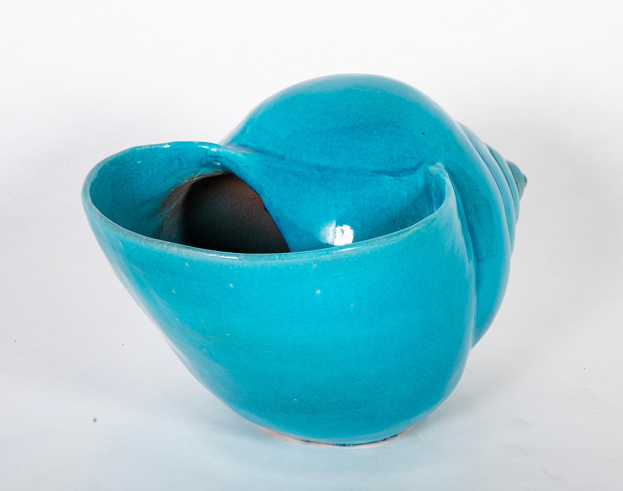 Turquoise Blue Glazed Sea Shell Vase Jardiniere Planter