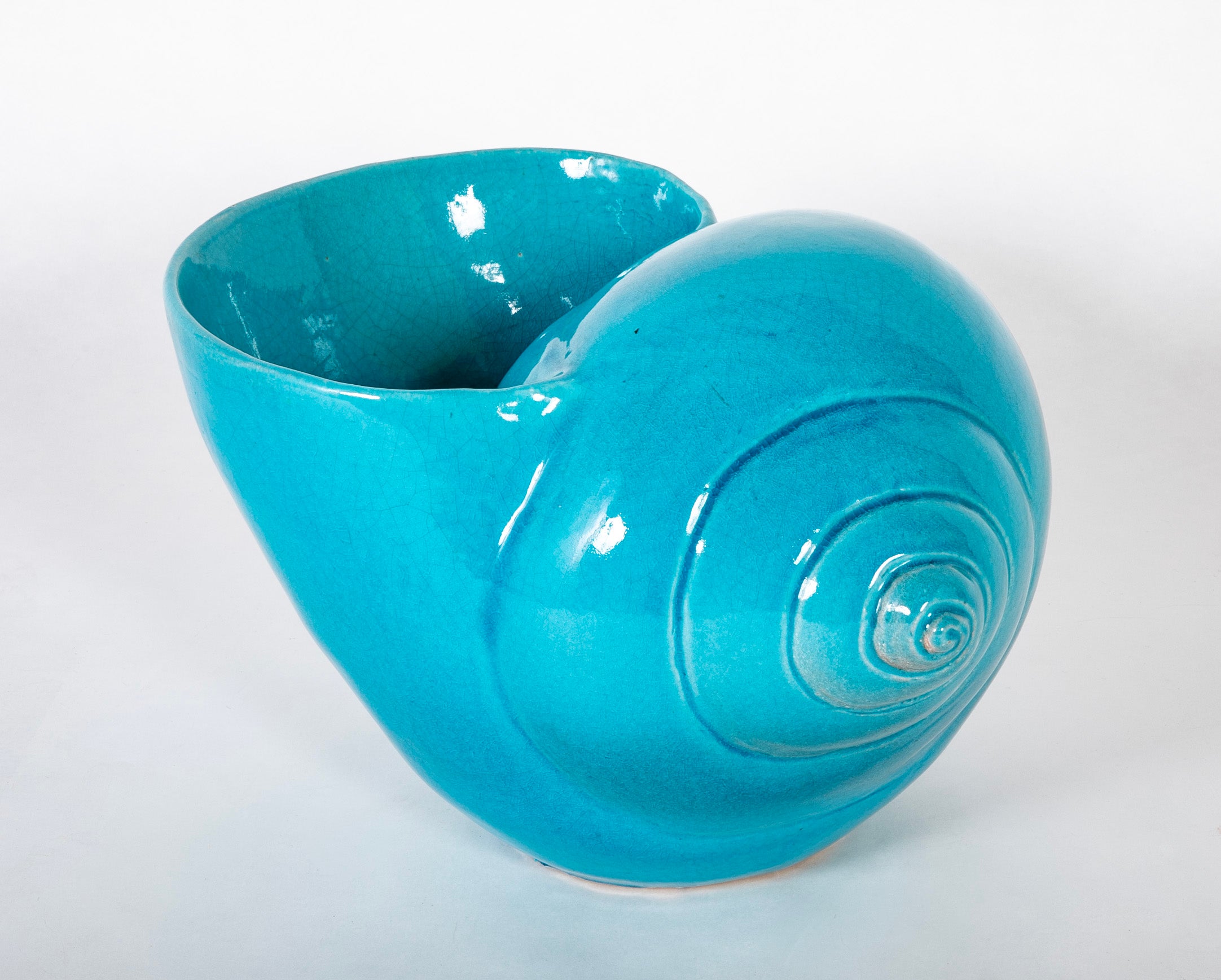 Turquoise Blue Glazed Sea Shell Vase Jardiniere Planter