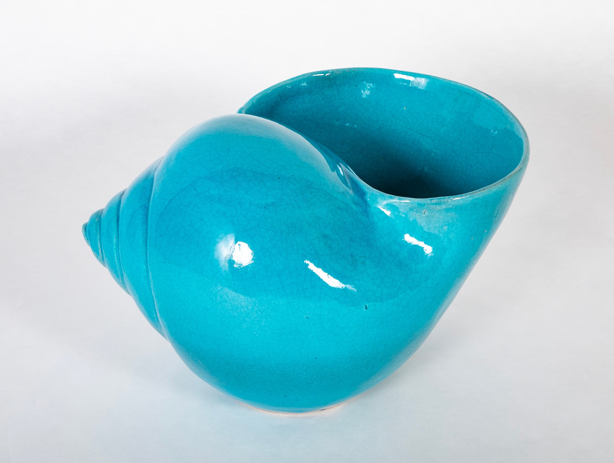 Turquoise Blue Glazed Sea Shell Vase Jardiniere Planter