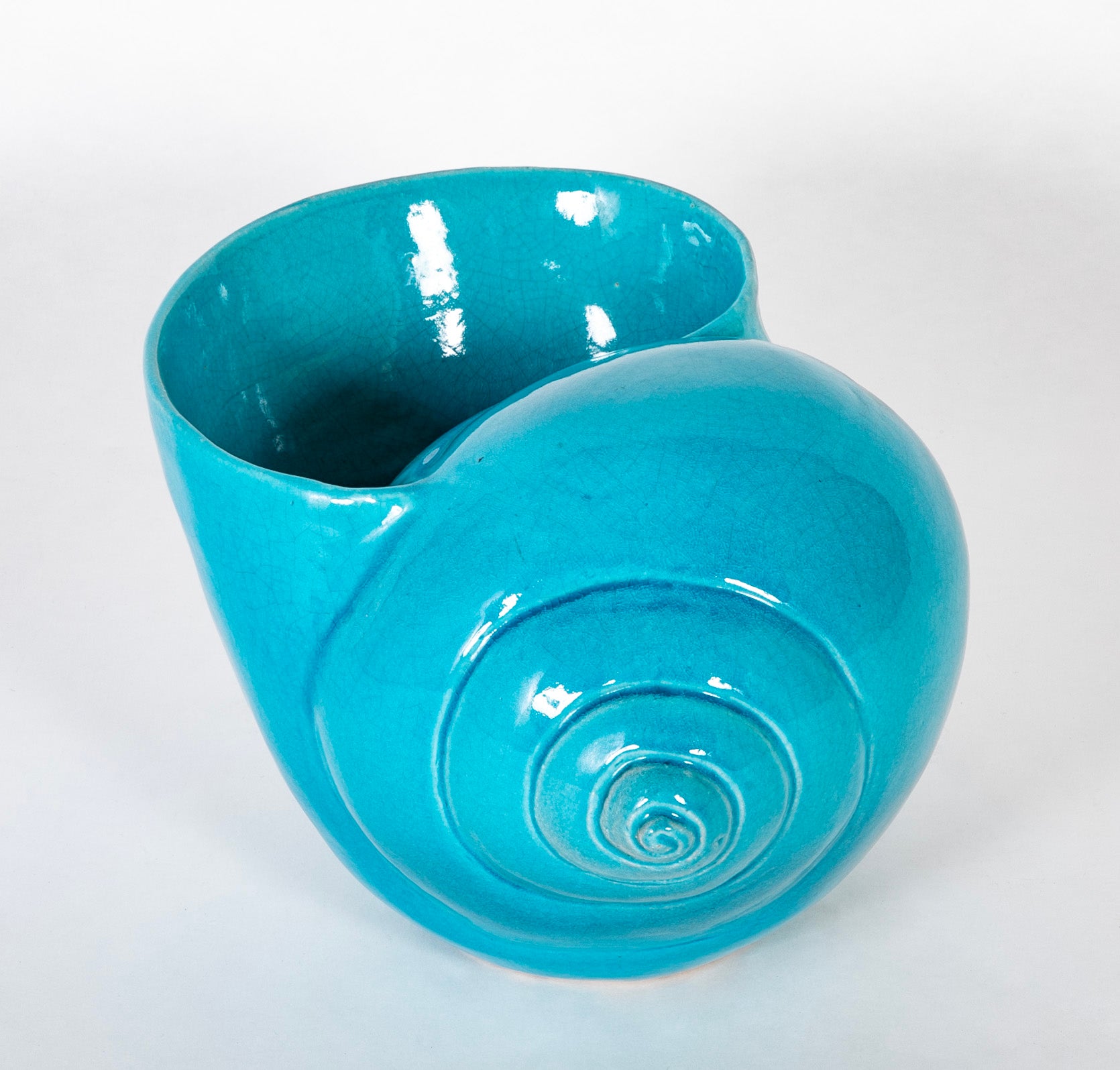 Turquoise Blue Glazed Sea Shell Vase Jardiniere Planter
