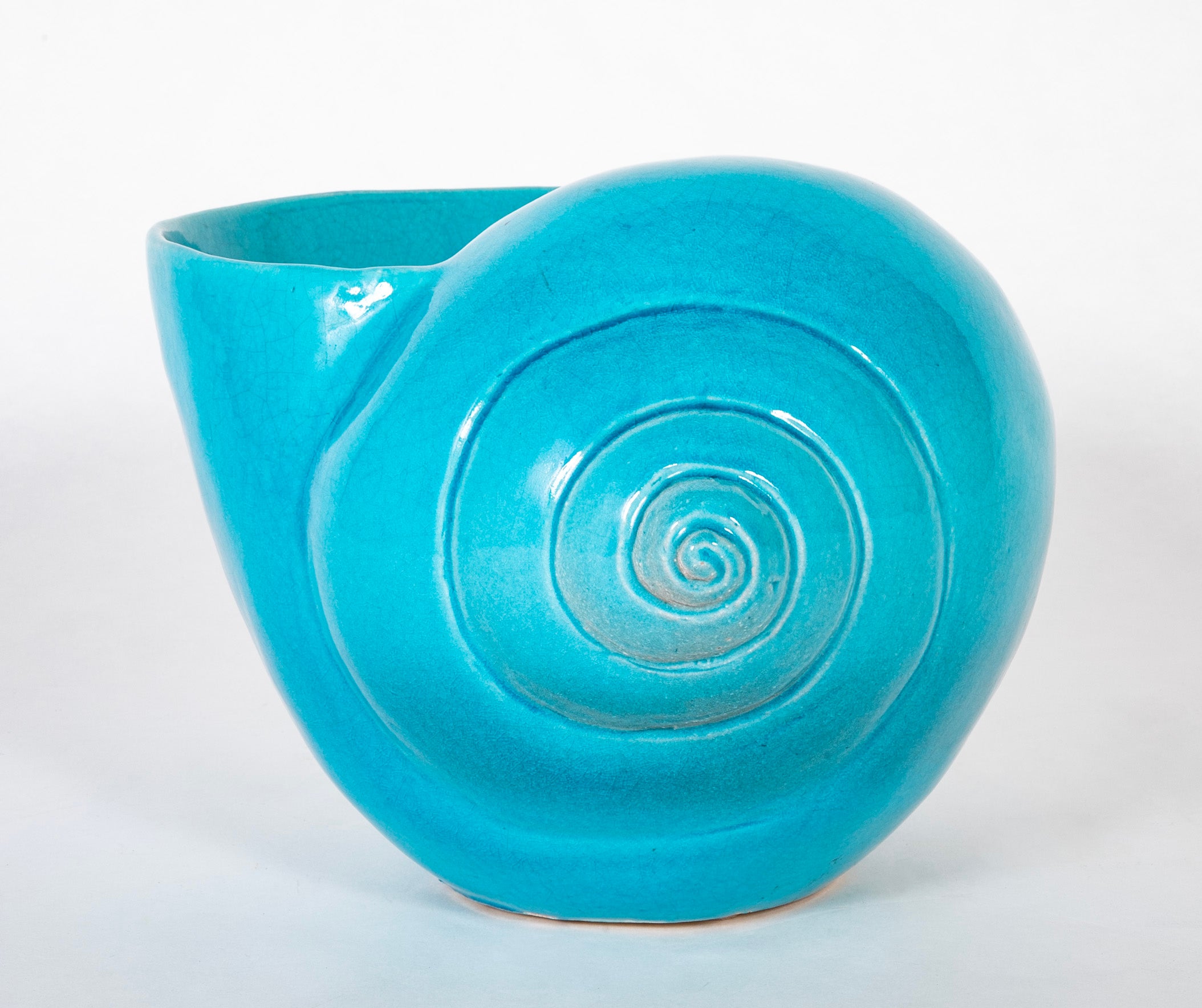 Turquoise Blue Glazed Sea Shell Vase Jardiniere Planter