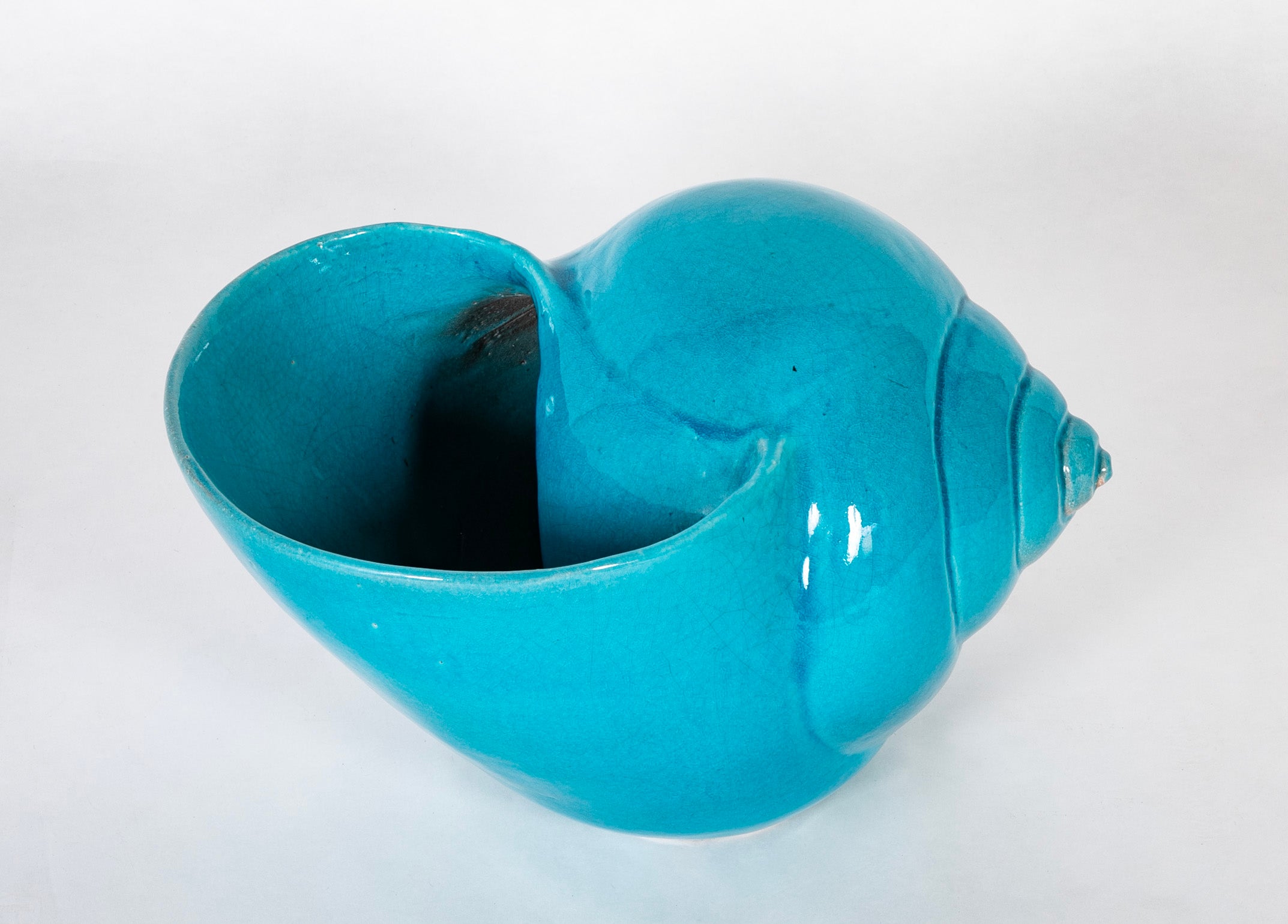Turquoise Blue Glazed Sea Shell Vase Jardiniere Planter