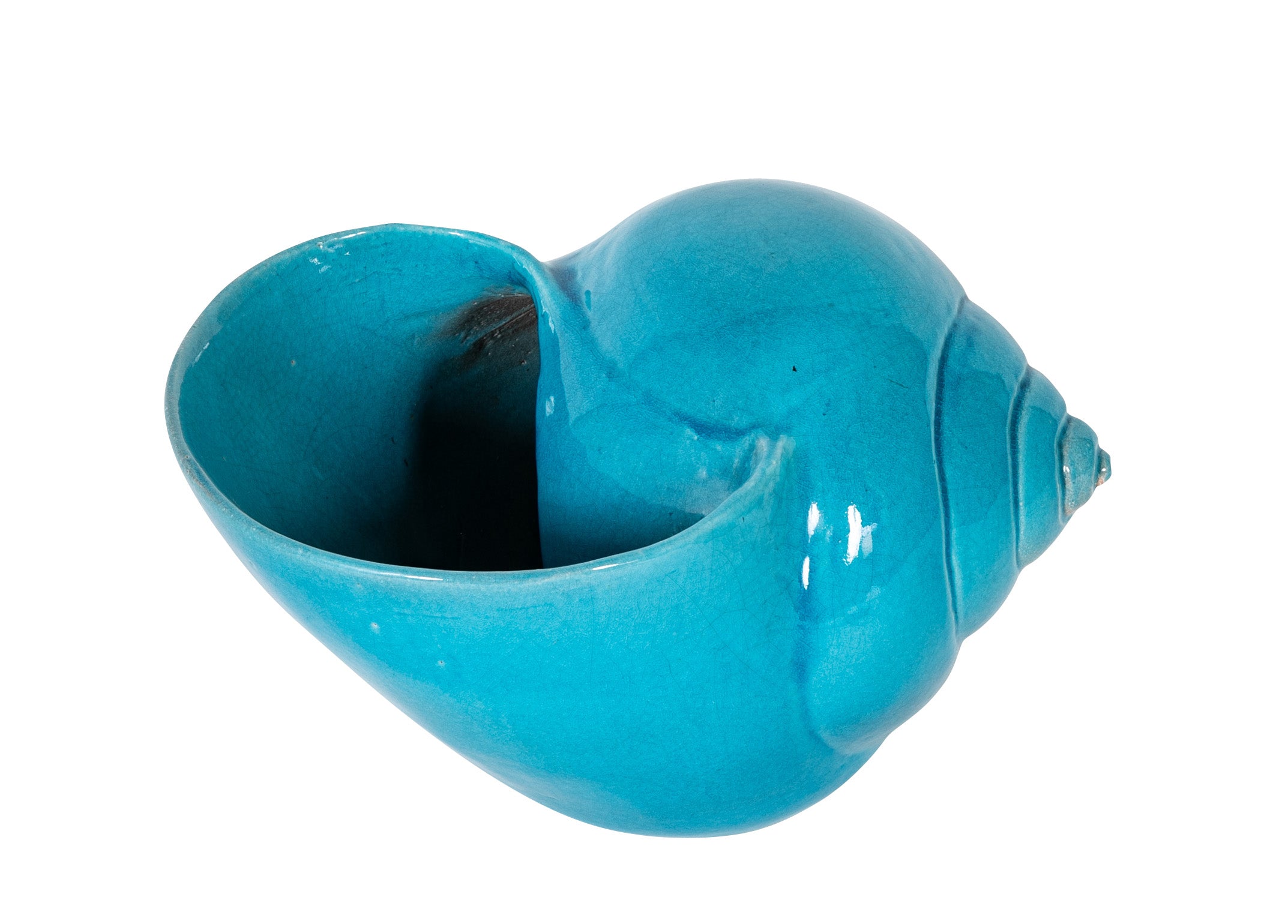 Turquoise Blue Glazed Sea Shell Vase Jardiniere Planter