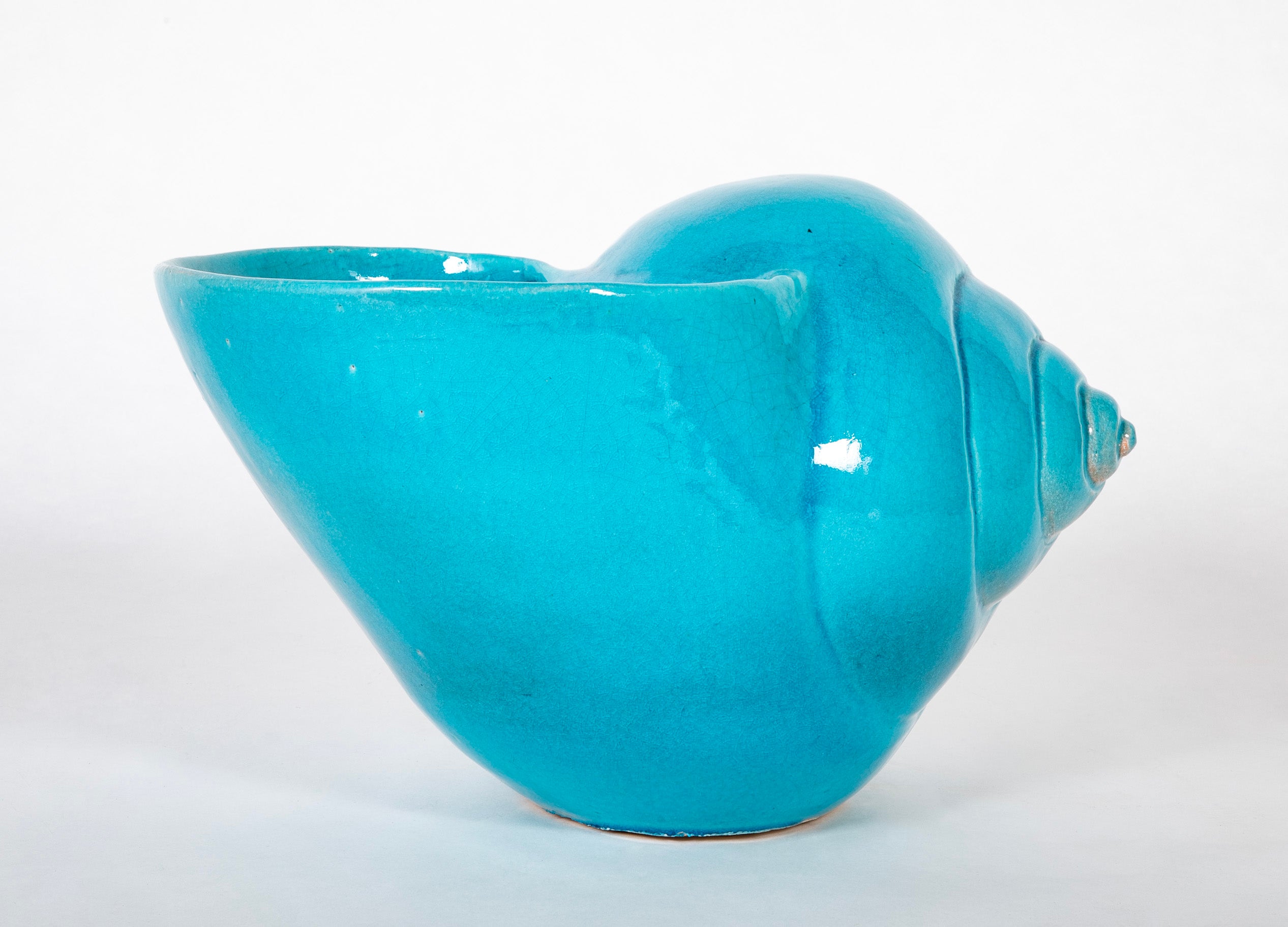 Turquoise Blue Glazed Sea Shell Vase Jardiniere Planter