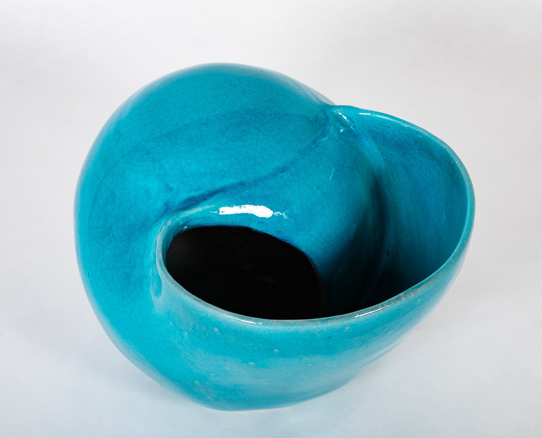 Turquoise Blue Glazed Sea Shell Vase Jardiniere Planter