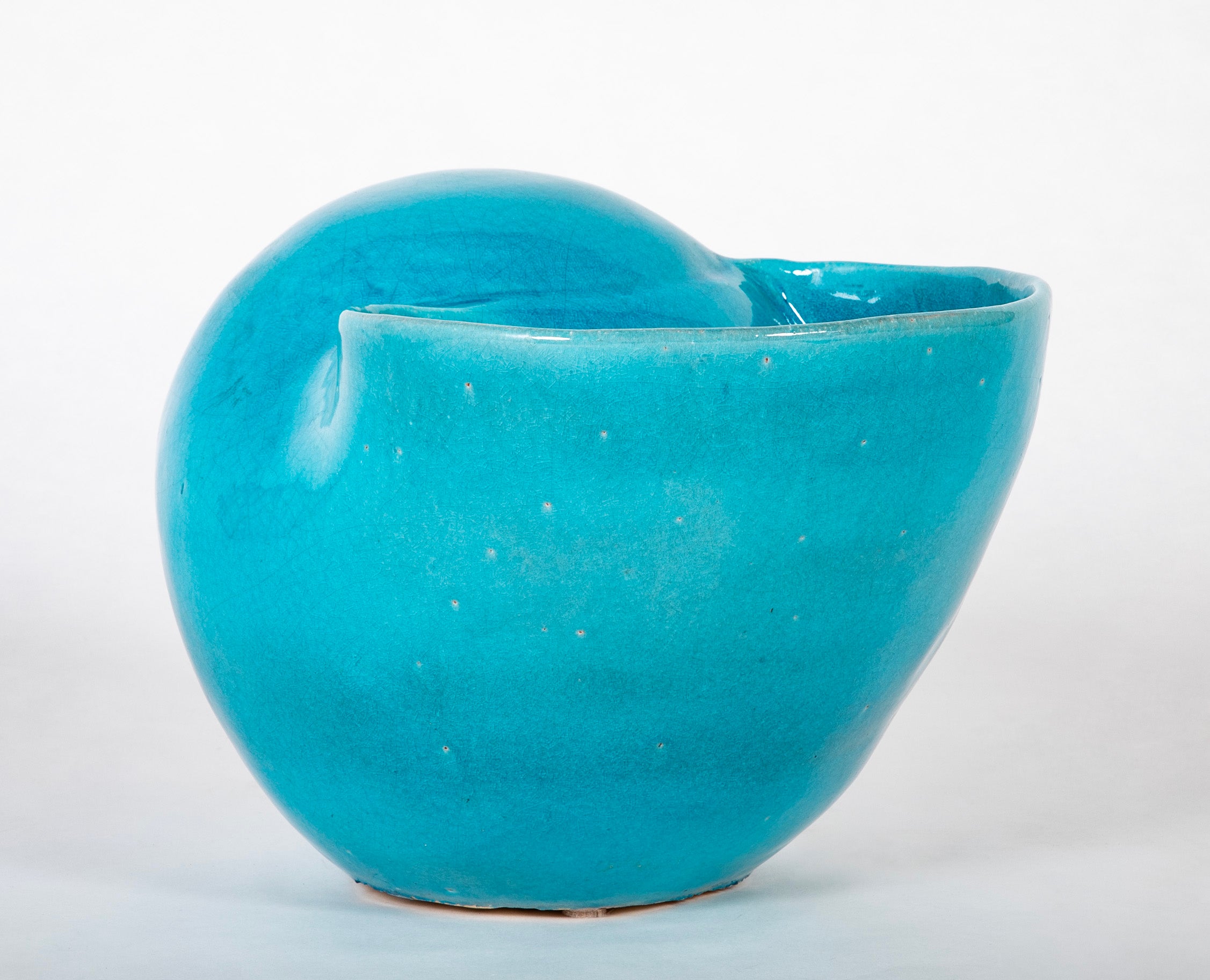 Turquoise Blue Glazed Sea Shell Vase Jardiniere Planter