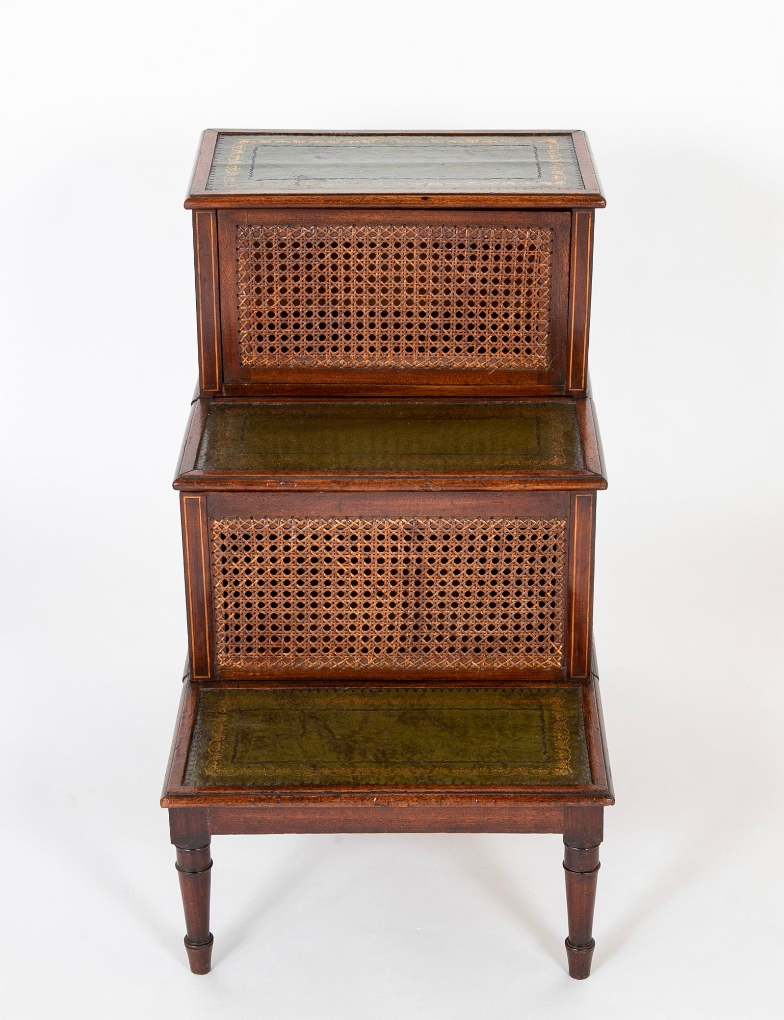 English Regency Mahogany Bed Stairs with Leather Steps & Original Caning