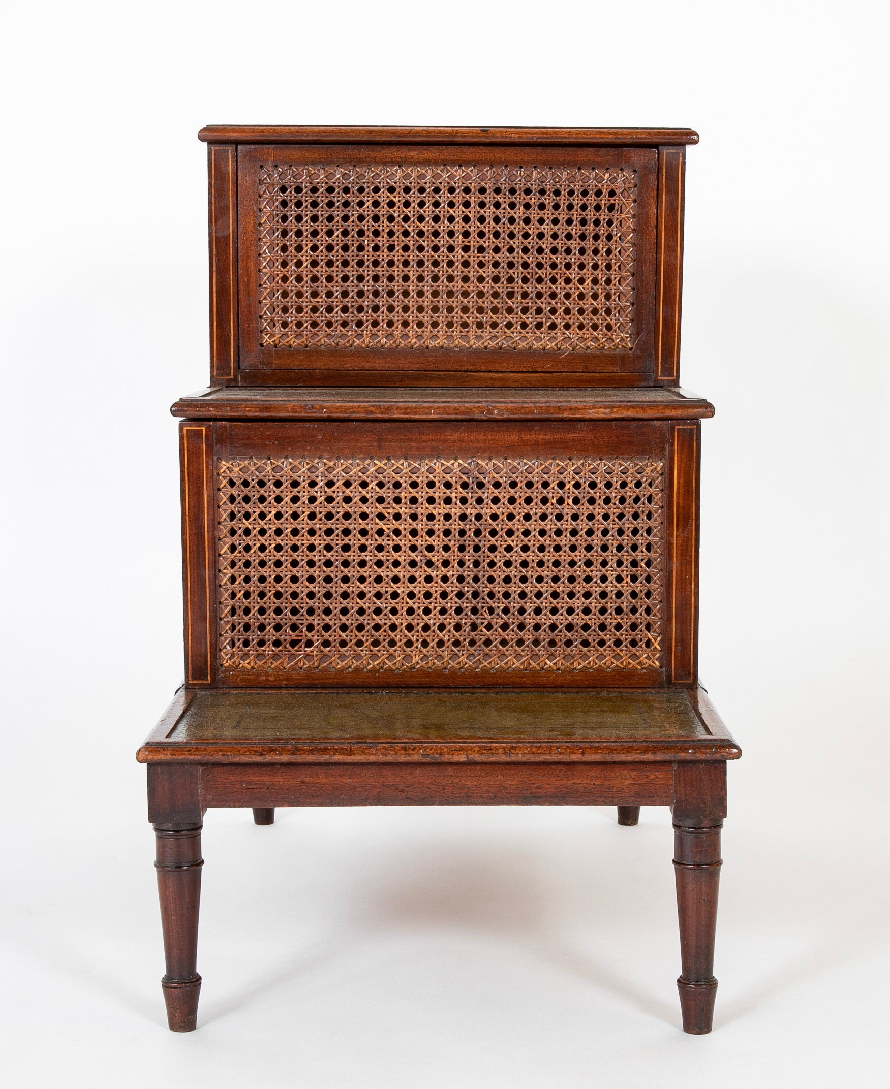 English Regency Mahogany Bed Stairs with Leather Steps & Original Caning